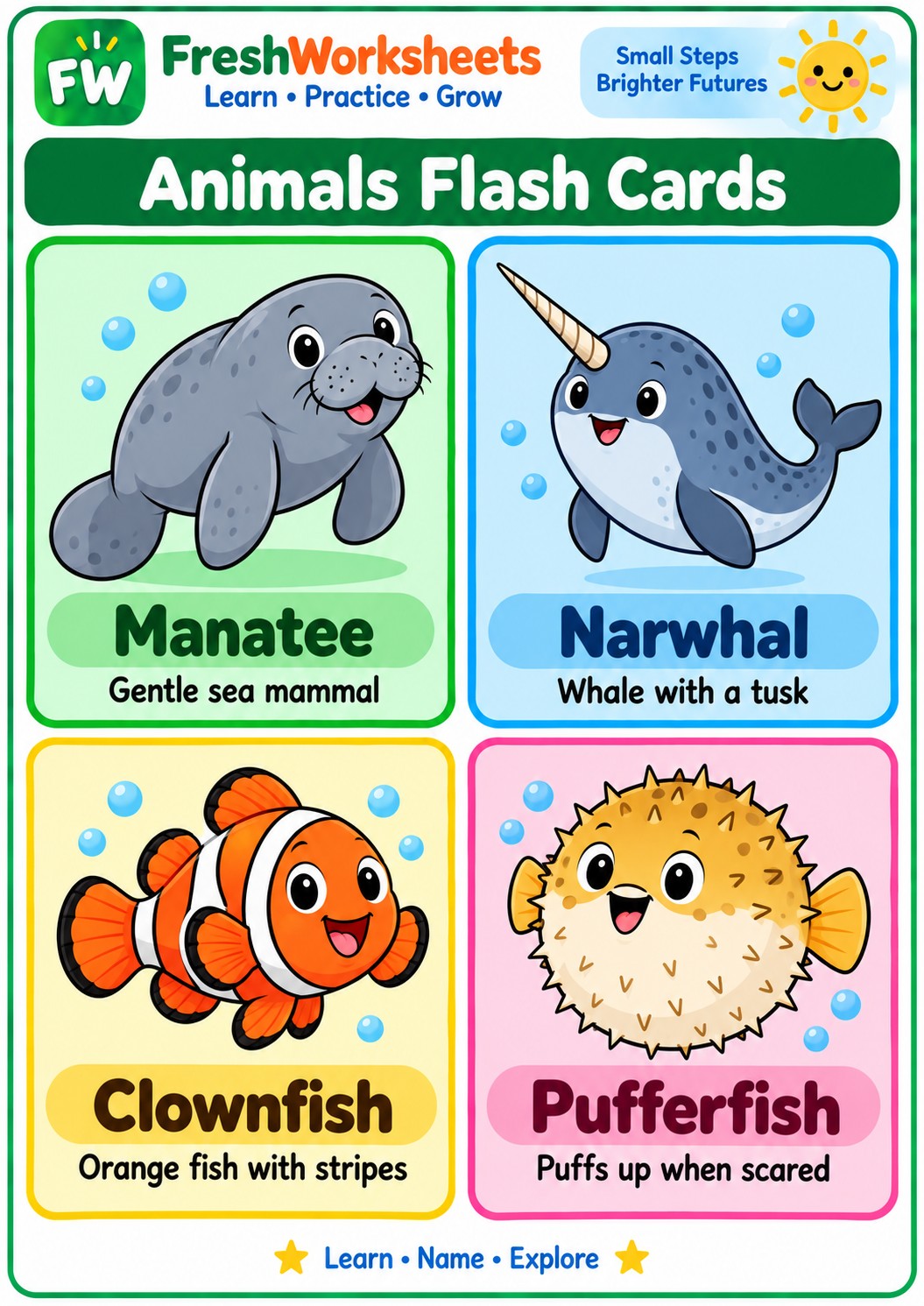 Free printable Animal Flash Cards Set 1 worksheet PDF for kids
