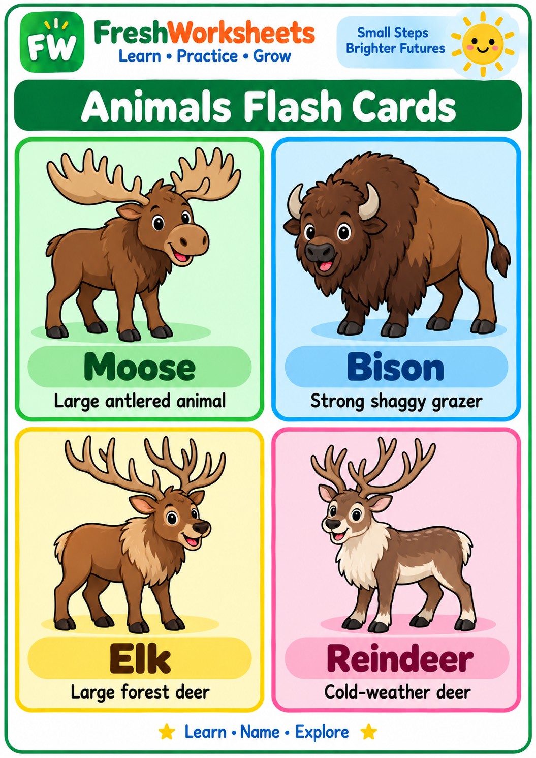 Free printable Animal Flash Cards Set 13 worksheet PDF for kids — 4 picture cards