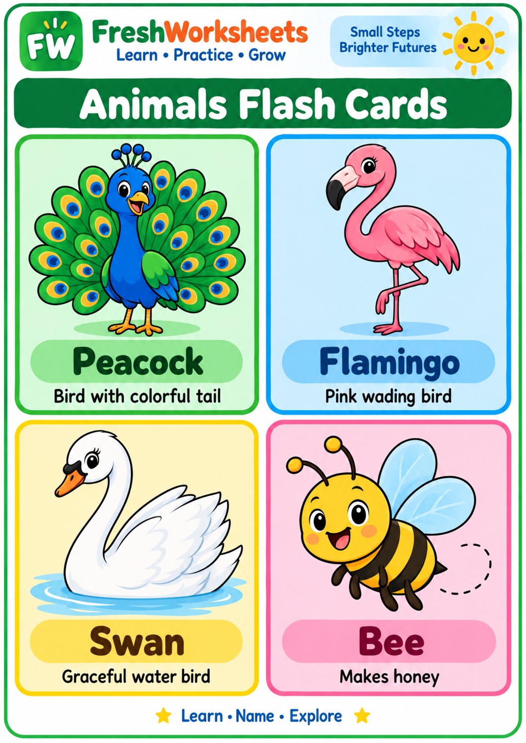 Free printable Animal Flash Cards Set 24 worksheet PDF for kids