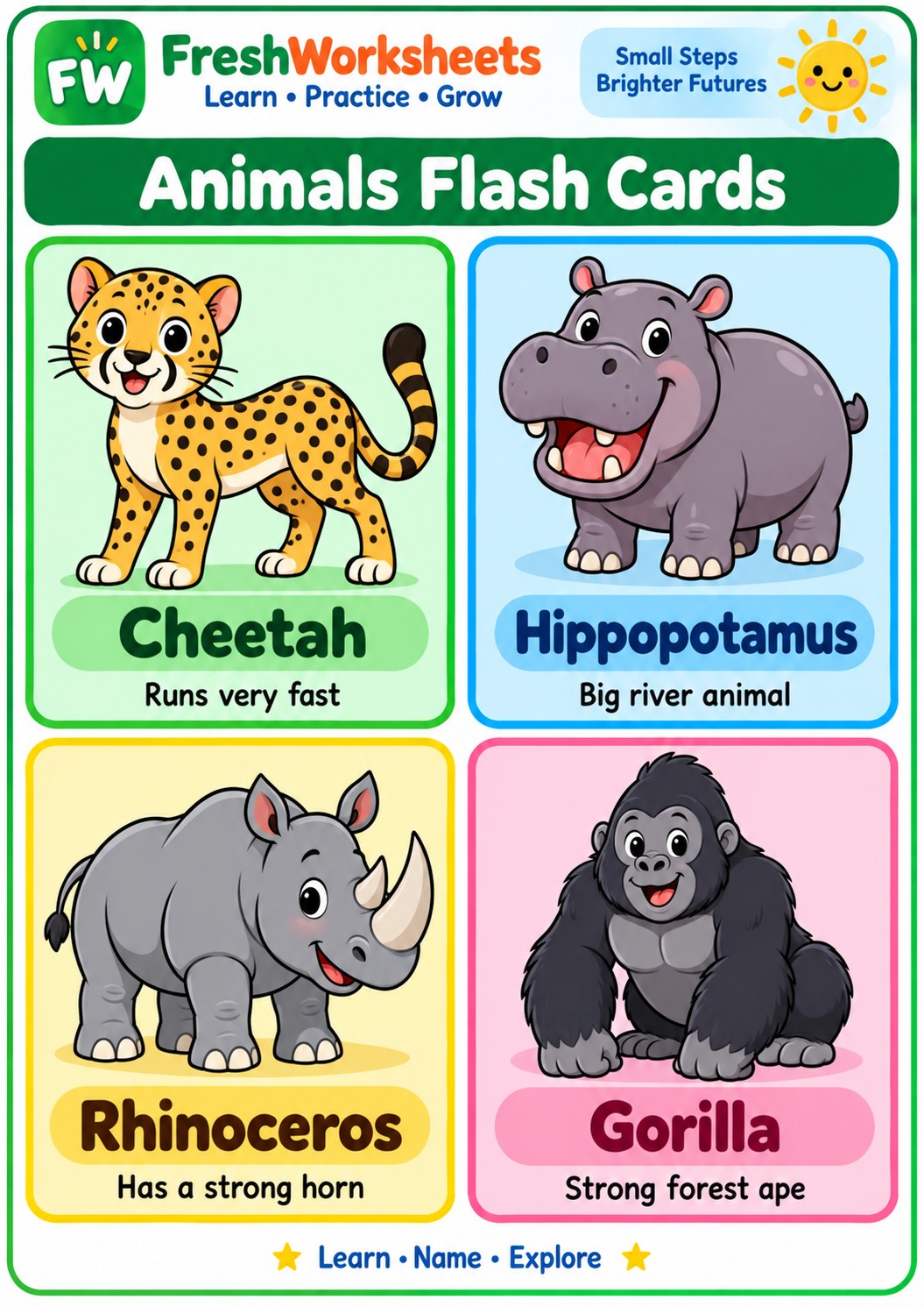 Free printable Animal Flash Cards Set 9 worksheet PDF for kids