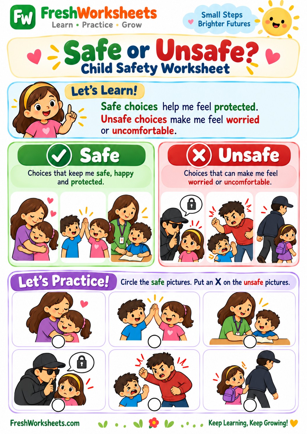 Free printable Safe or Unsafe worksheet PDF for kids