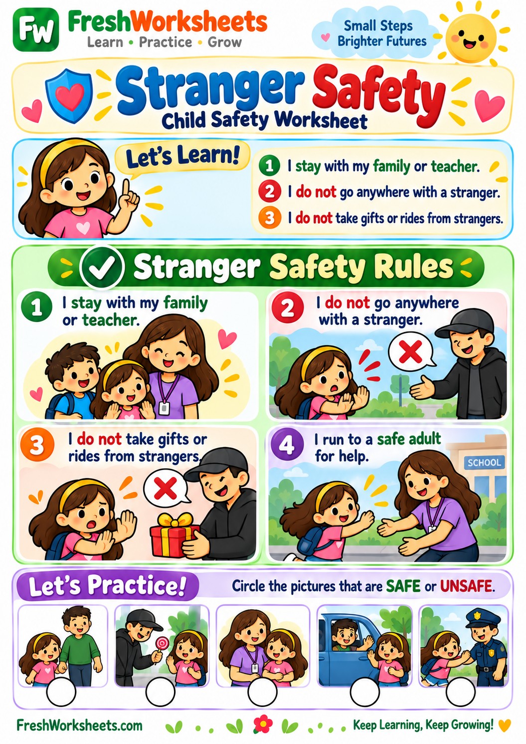 Free printable Stranger Safety worksheet PDF for kids