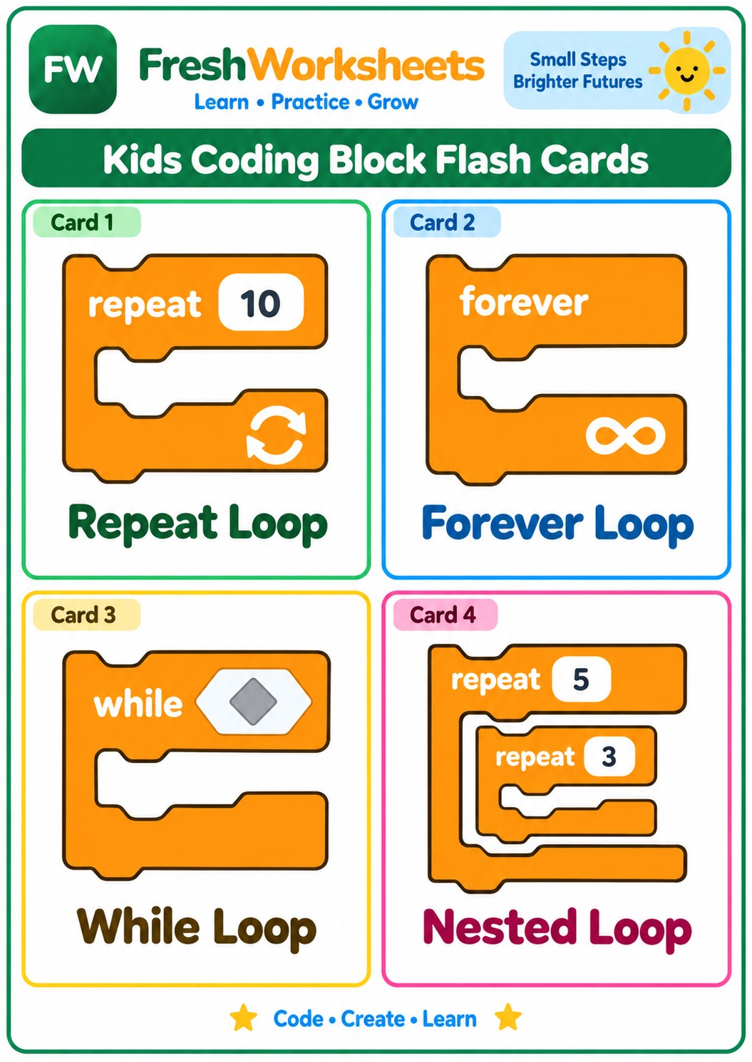 Free printable Coding List Blocks worksheet PDF for kids
