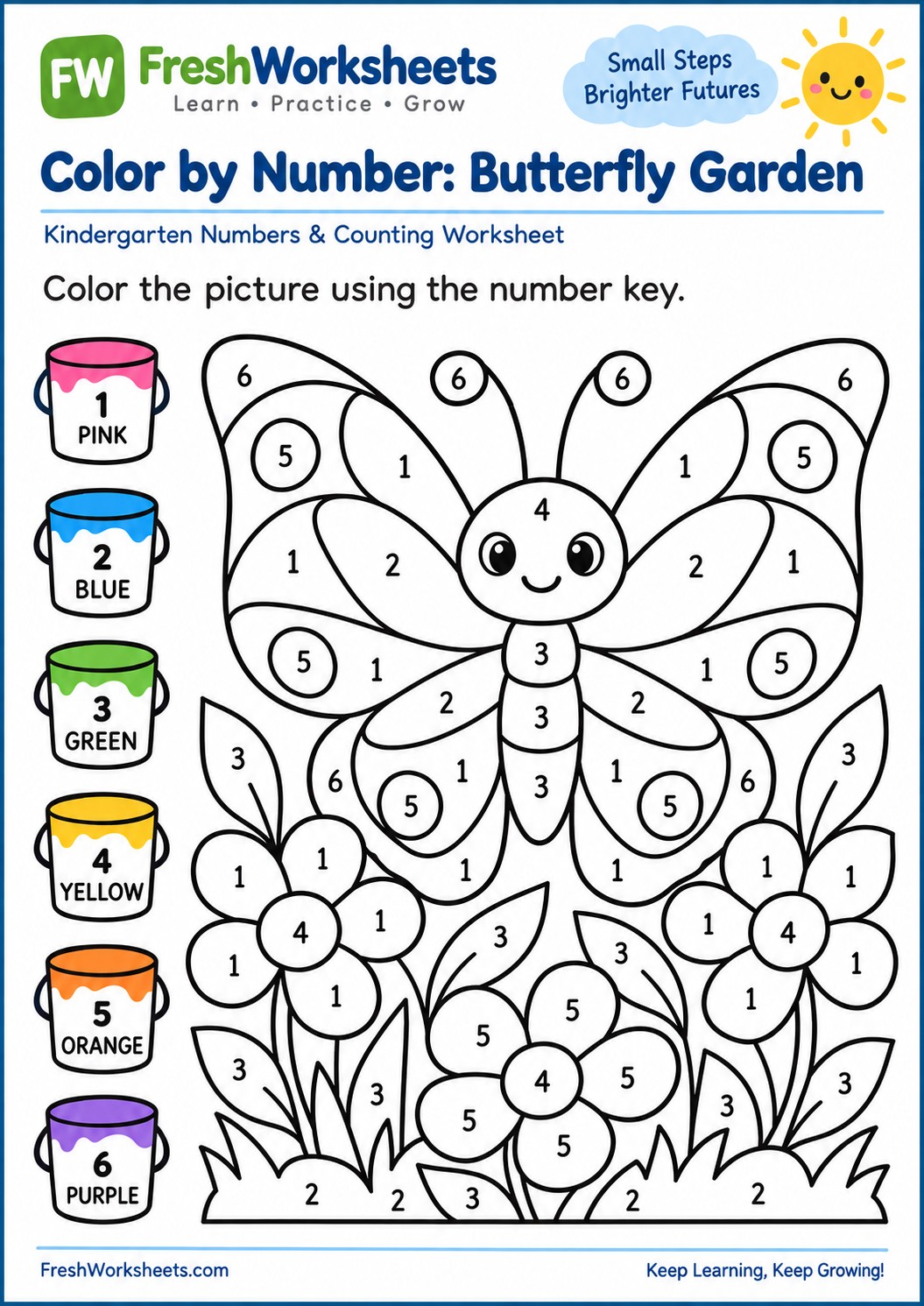 Free printable Butterfly and Flowers worksheet PDF for kids