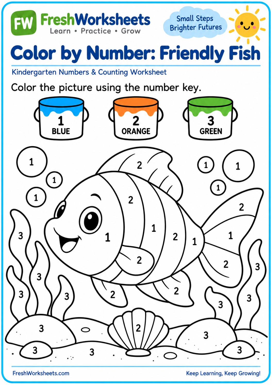 Free printable Friendly Fish worksheet PDF for kids