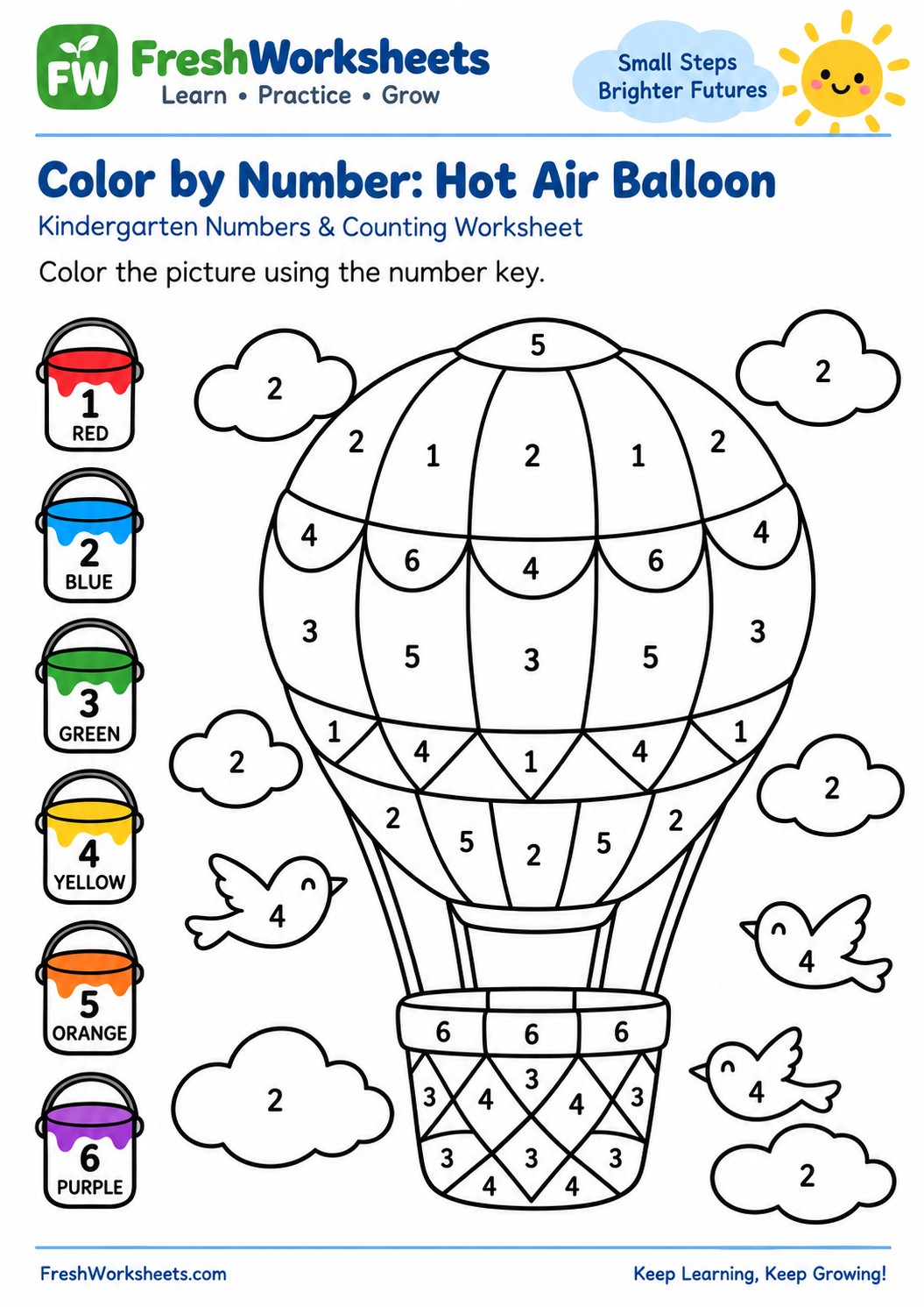 Free printable Hot Air Balloon worksheet PDF for kids