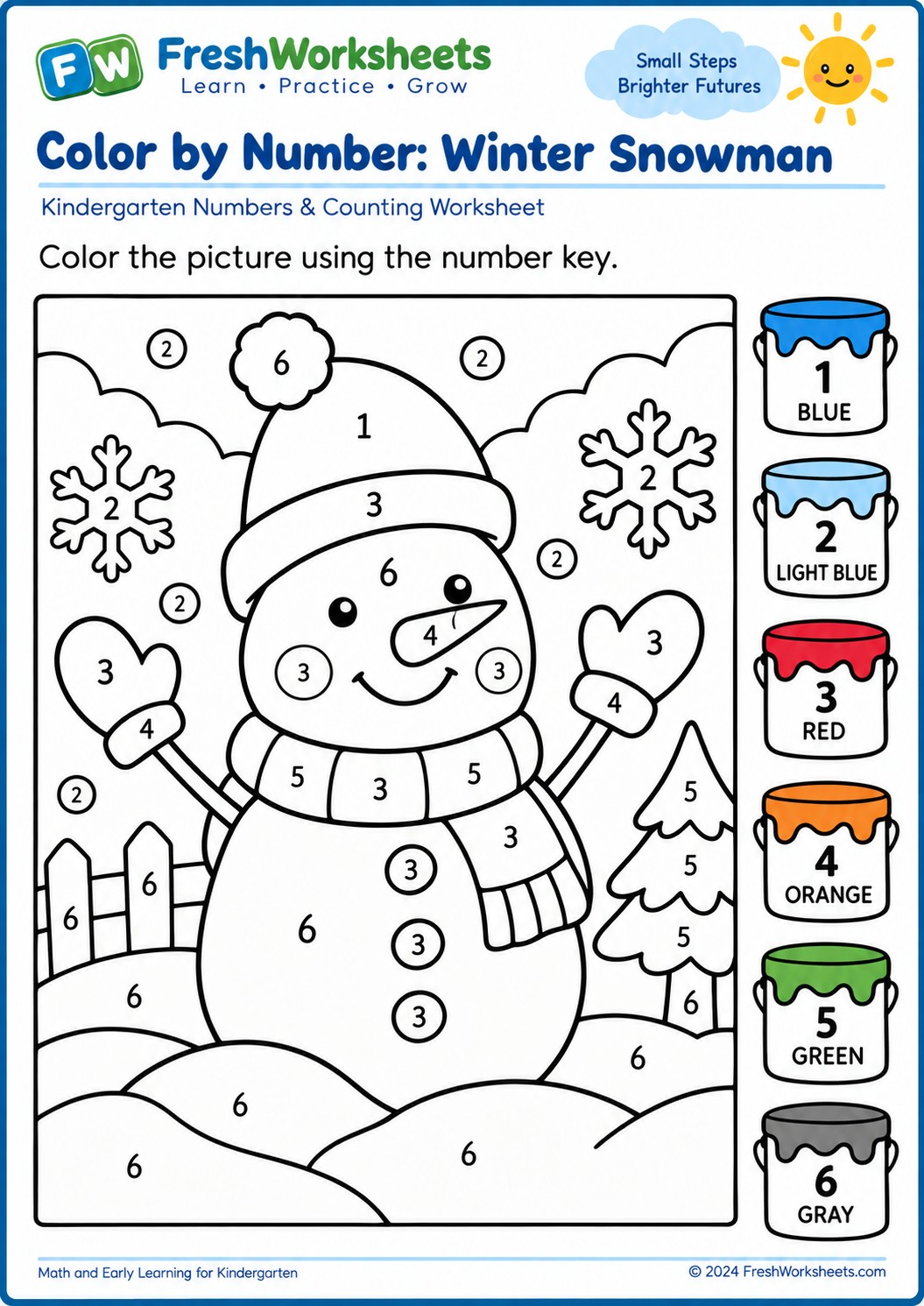 Free printable Winter Snowman worksheet PDF for kids