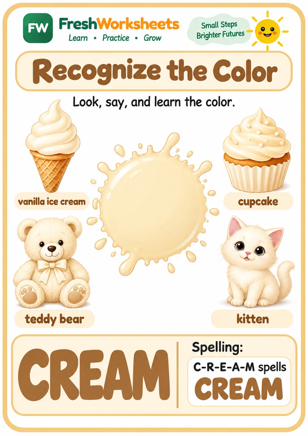 Free printable Cream worksheet PDF for kids