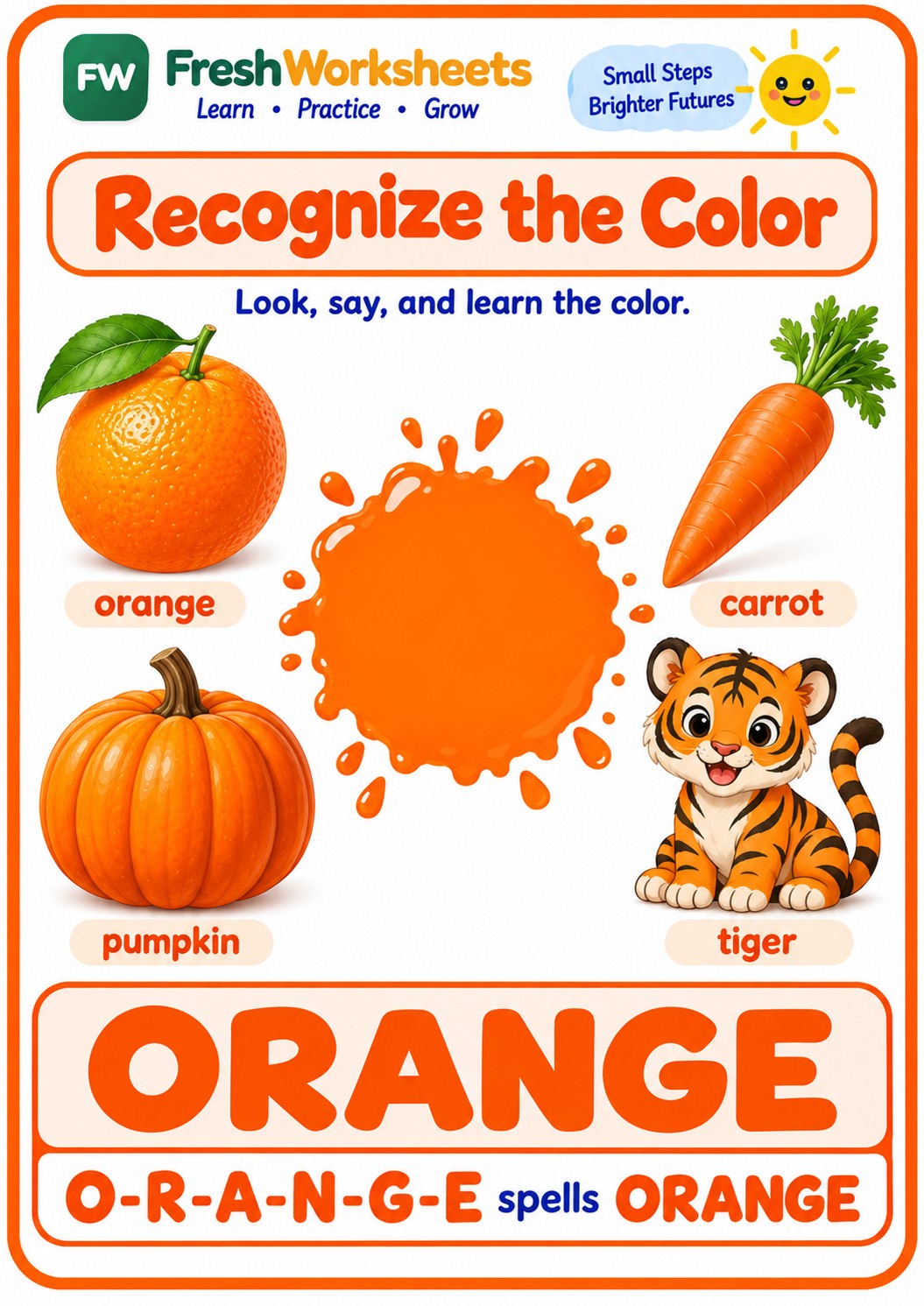 Free printable Orange worksheet PDF for kids