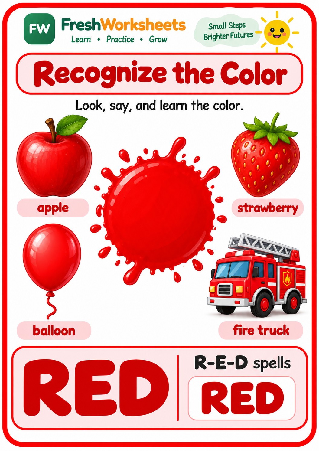 Free printable Red worksheet PDF for kids