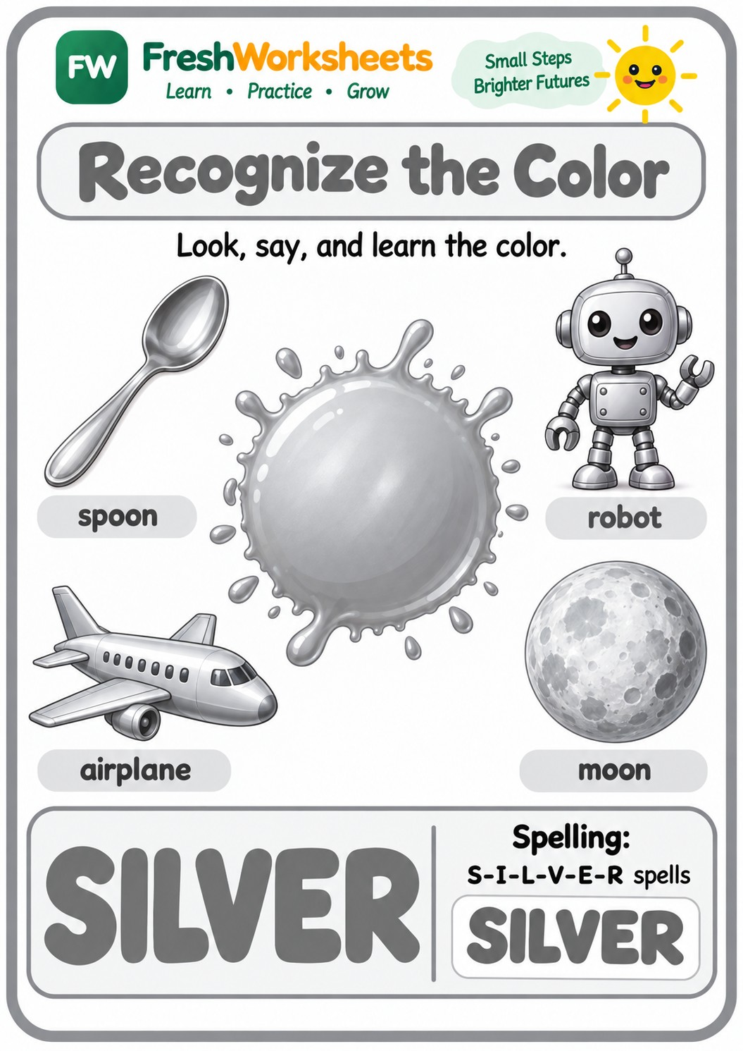 Free printable Silver worksheet PDF for kids