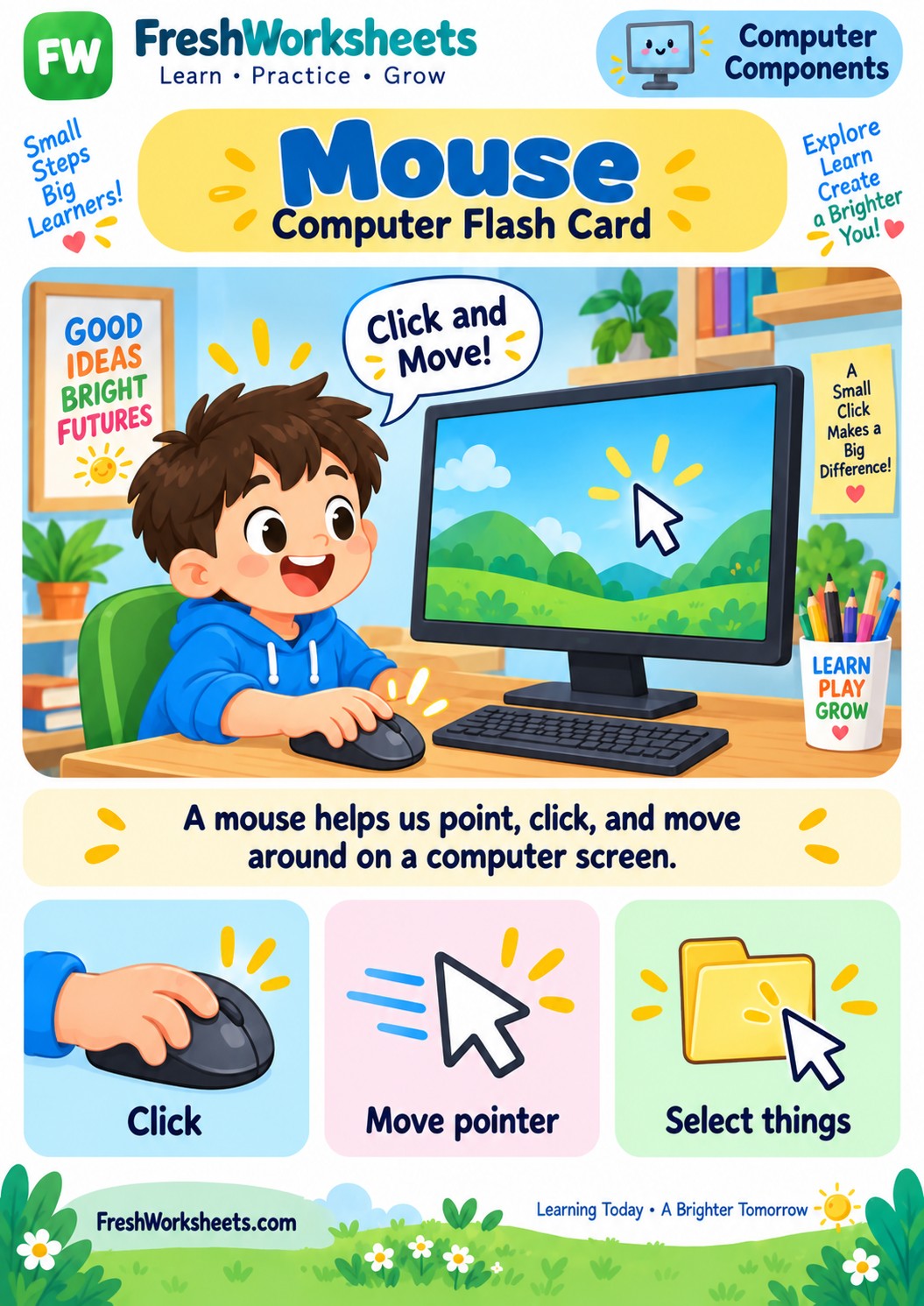 Free printable Computer Mouse worksheet PDF for kids
