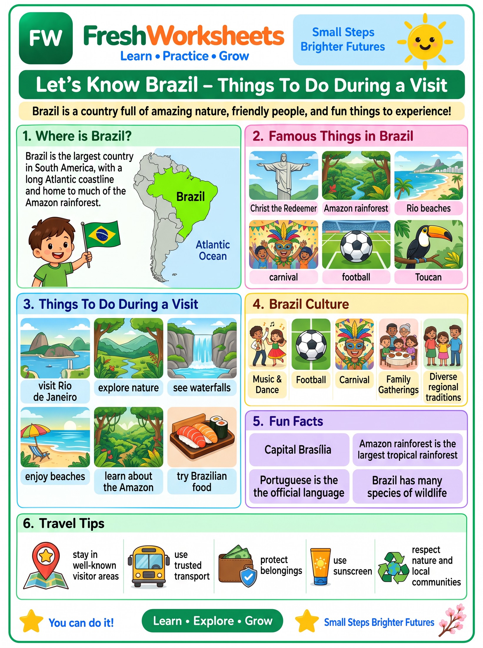 Free printable Brazil worksheet PDF for kids