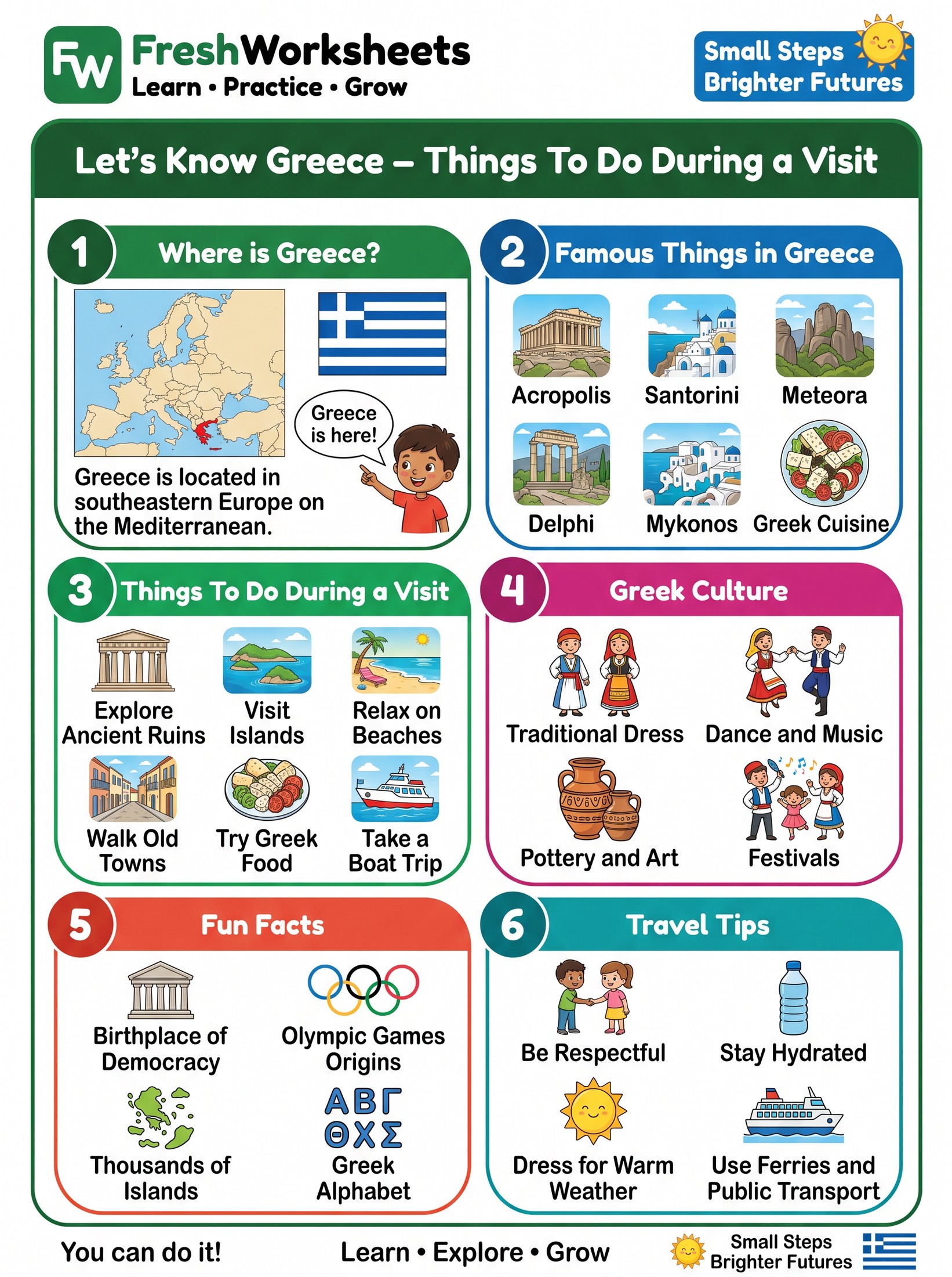 Free printable Greece worksheet PDF for kids