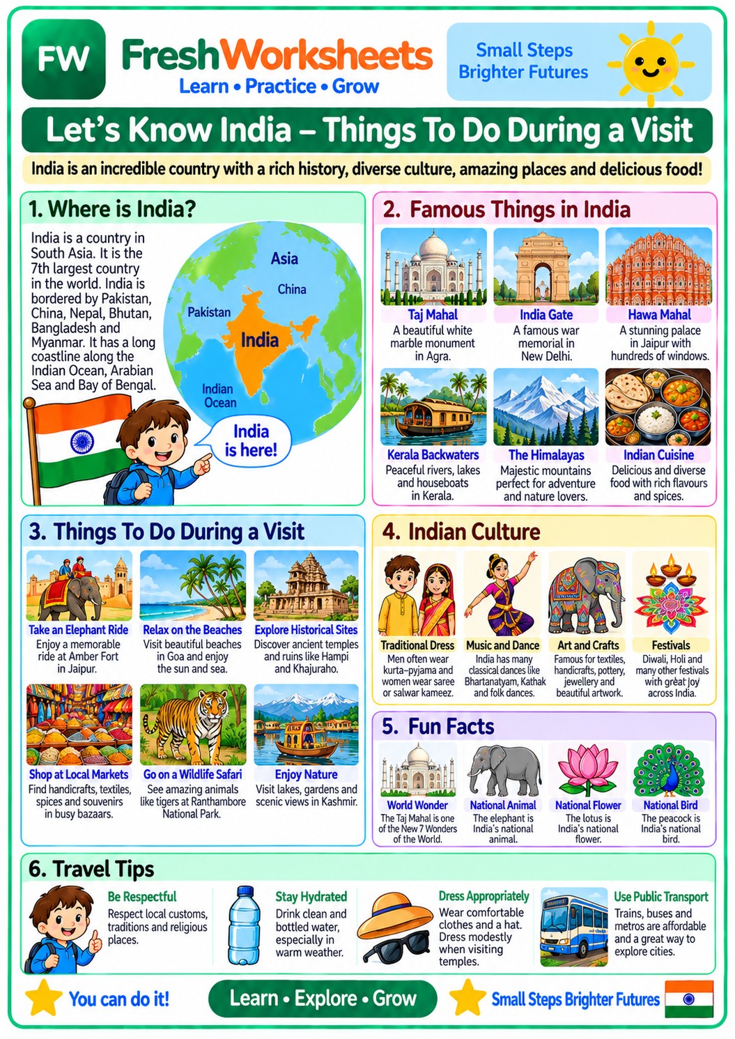 Free printable India worksheet PDF for kids