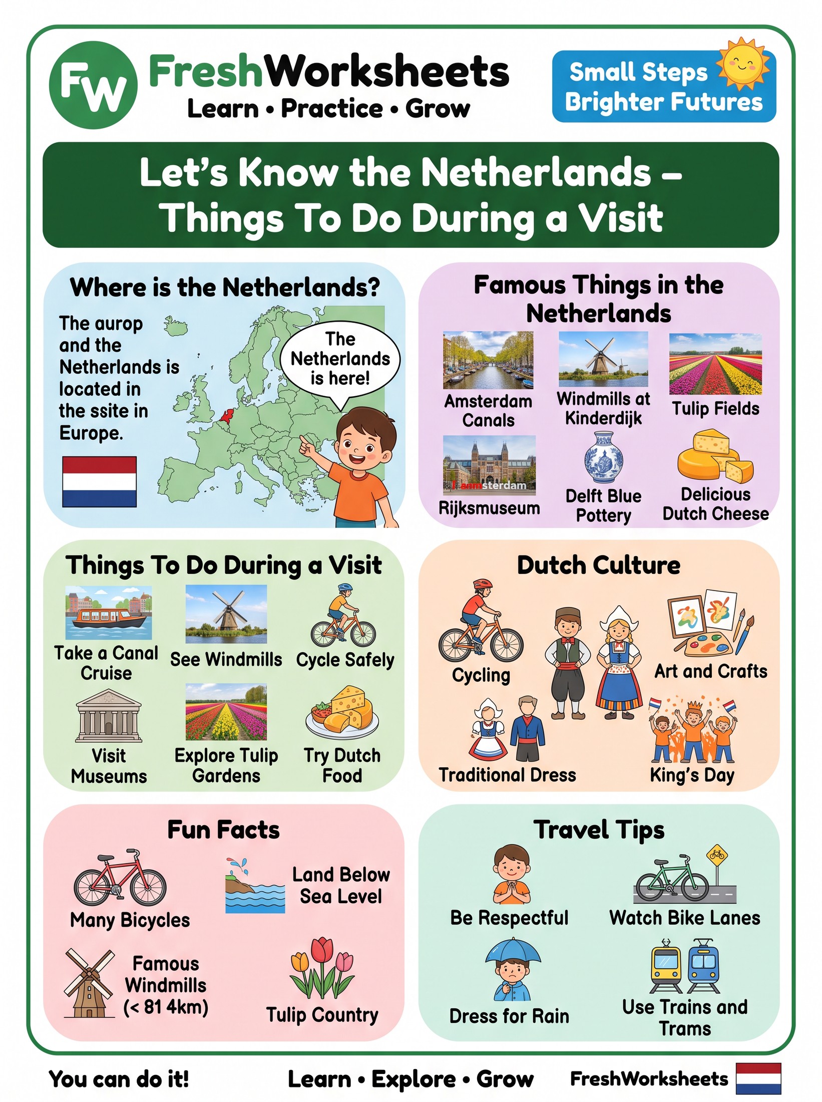 Free printable Netherlands worksheet PDF for kids