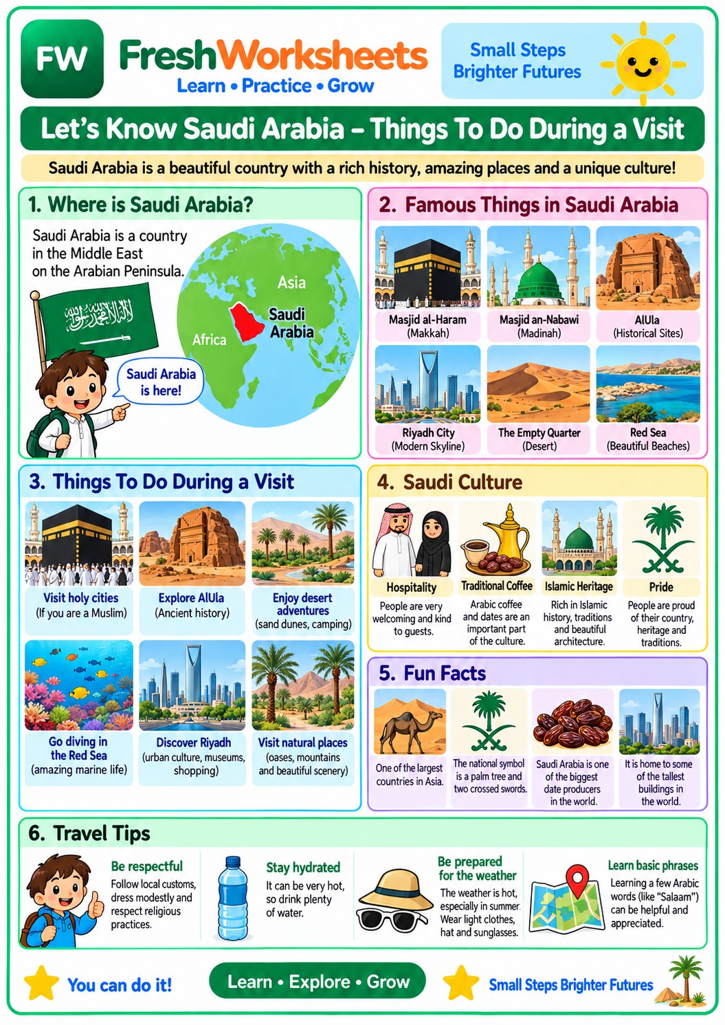 Free printable Saudi Arabia worksheet PDF for kids