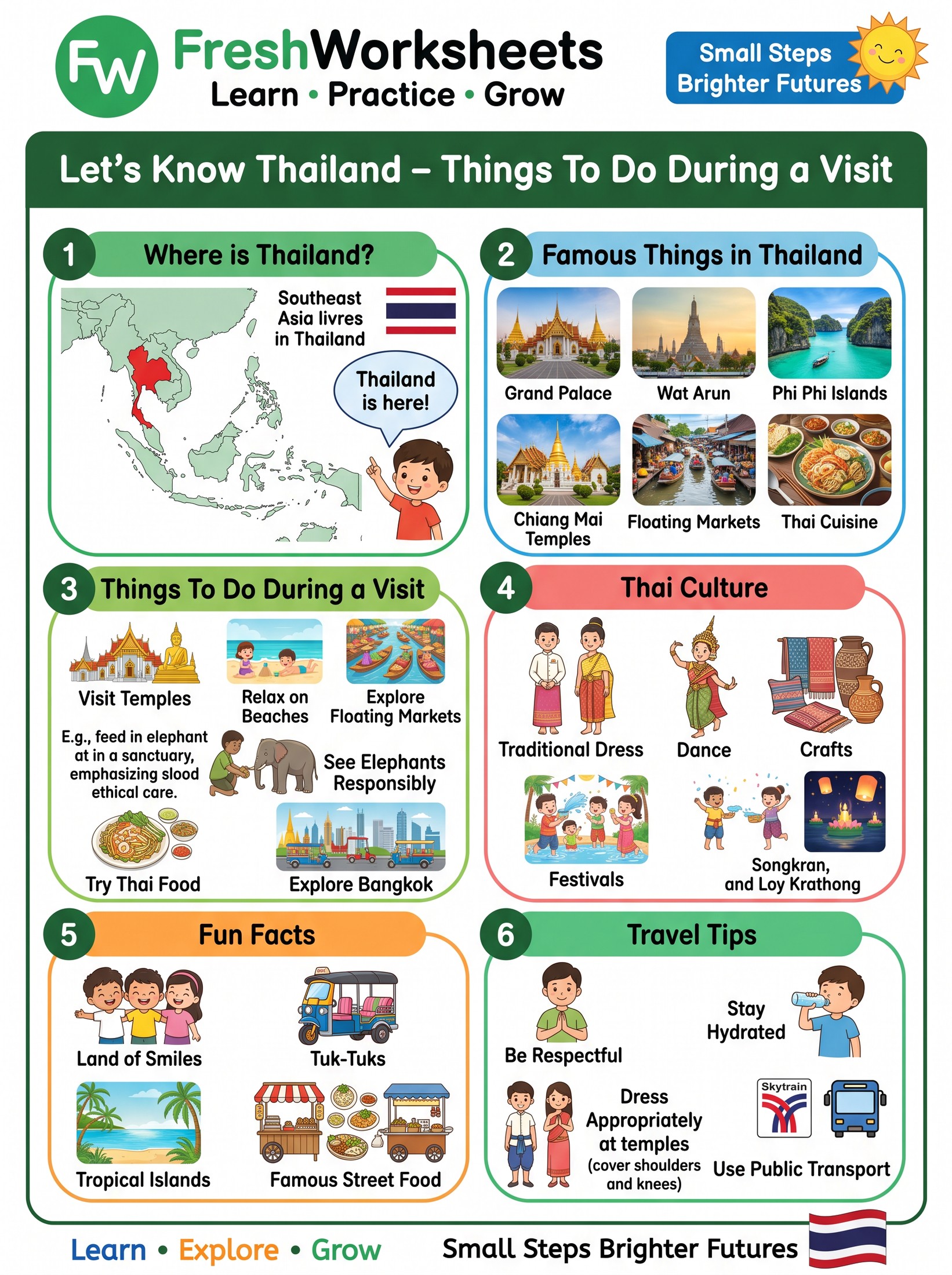 Free printable Thailand worksheet PDF for kids