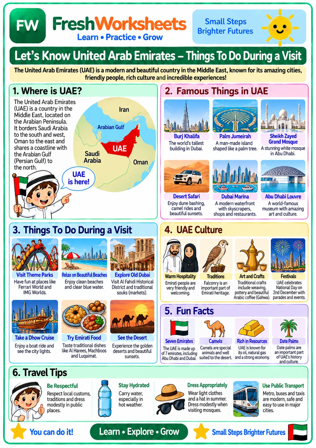 Free printable United Arab Emirates worksheet PDF for kids