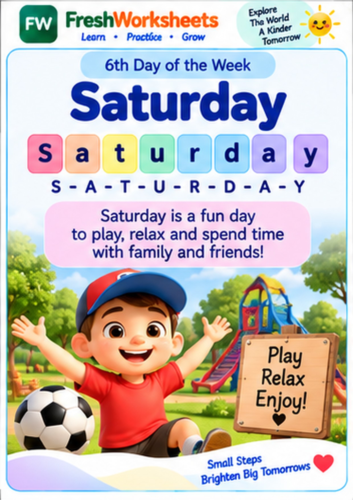 Free printable Saturday worksheet PDF for kids — Day 6