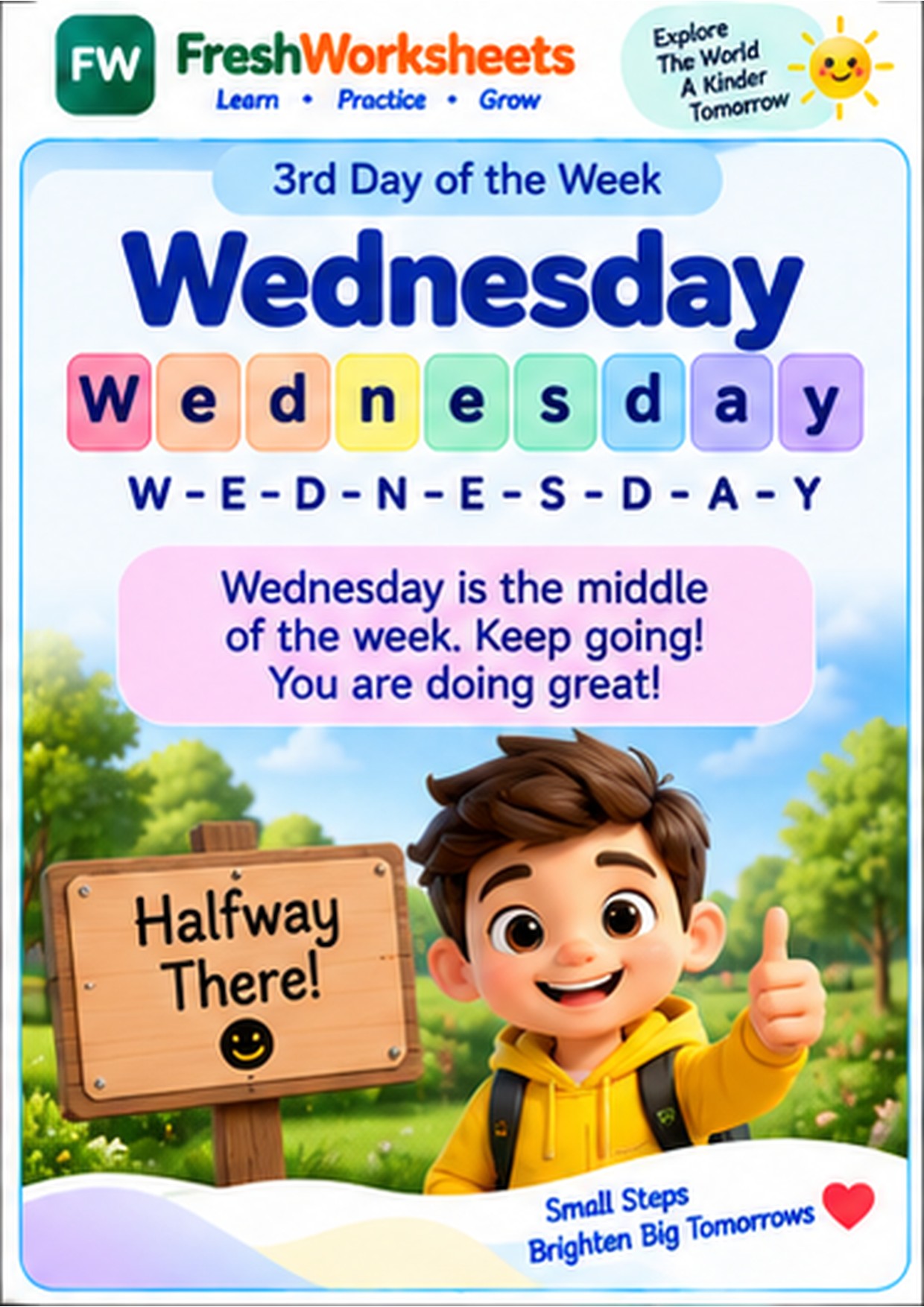 Free printable Wednesday worksheet PDF for kids
