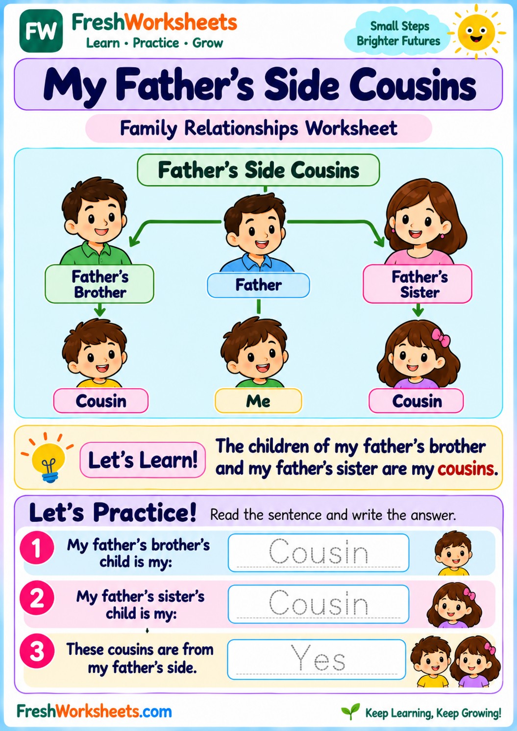 Free printable My Father's Side Cousins worksheet PDF for kids