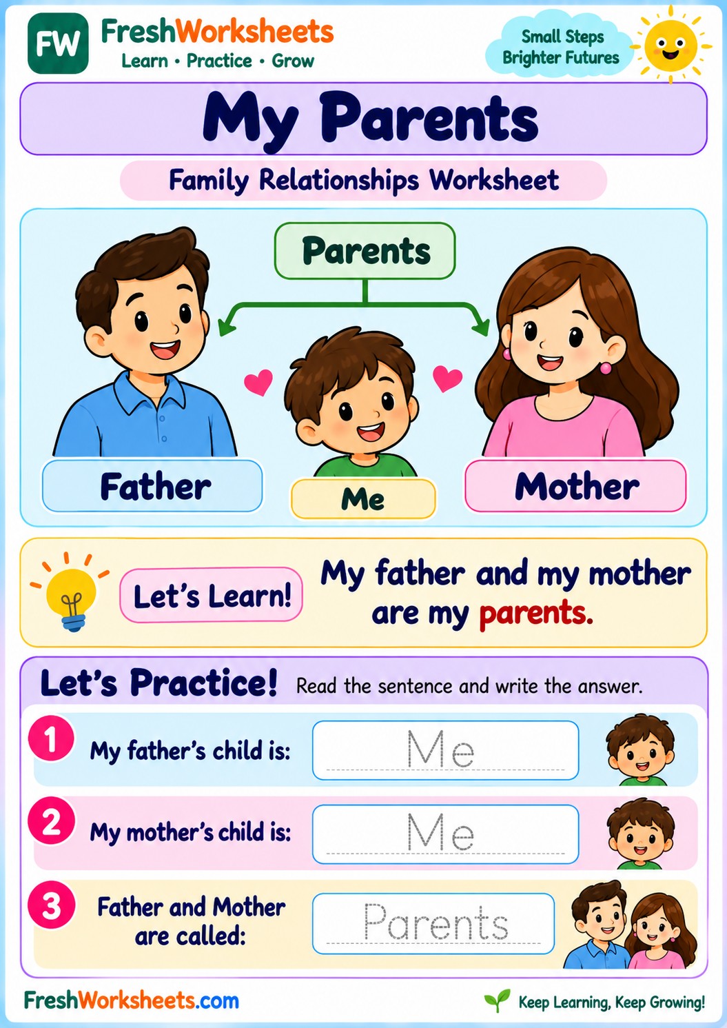 Free printable My Parents worksheet PDF for kids