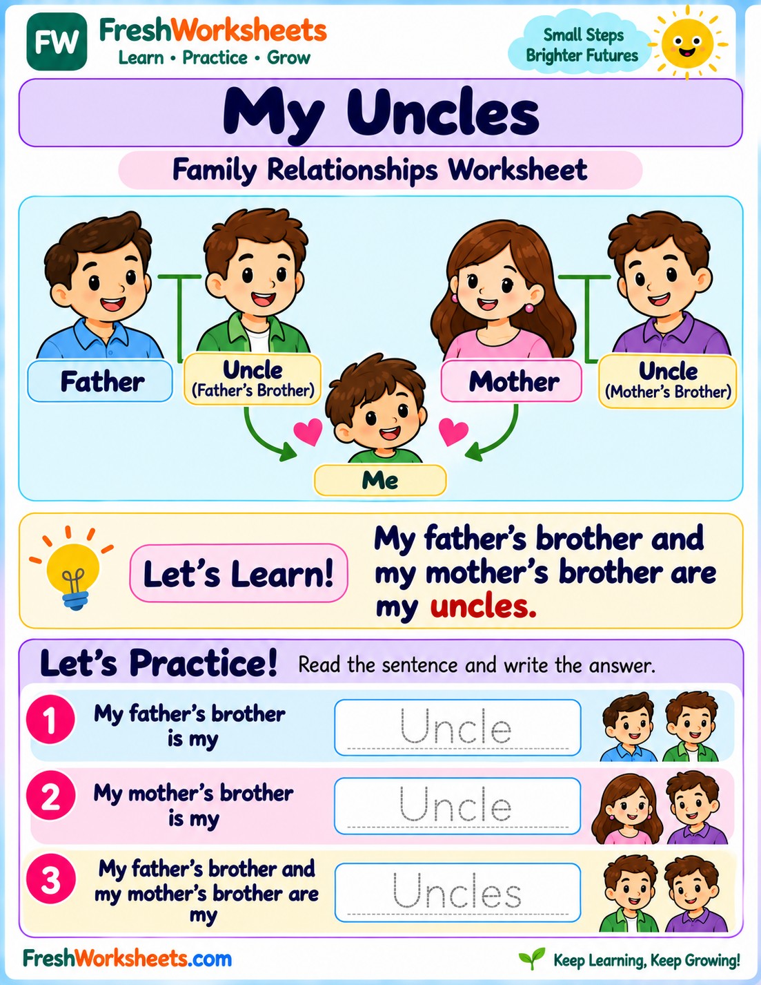Free printable My Uncles worksheet PDF for kids