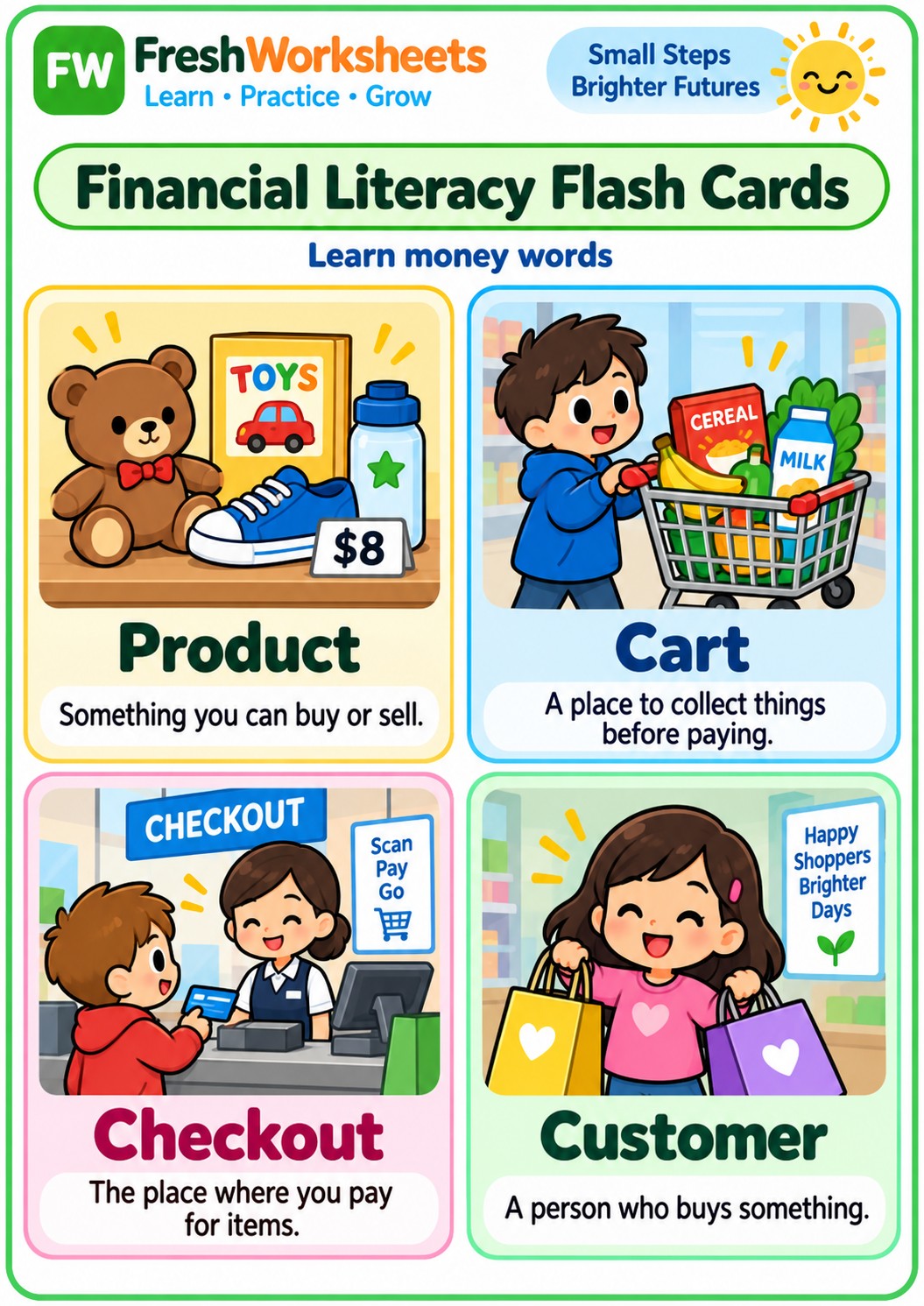 Free printable At the Shop worksheet PDF for kids