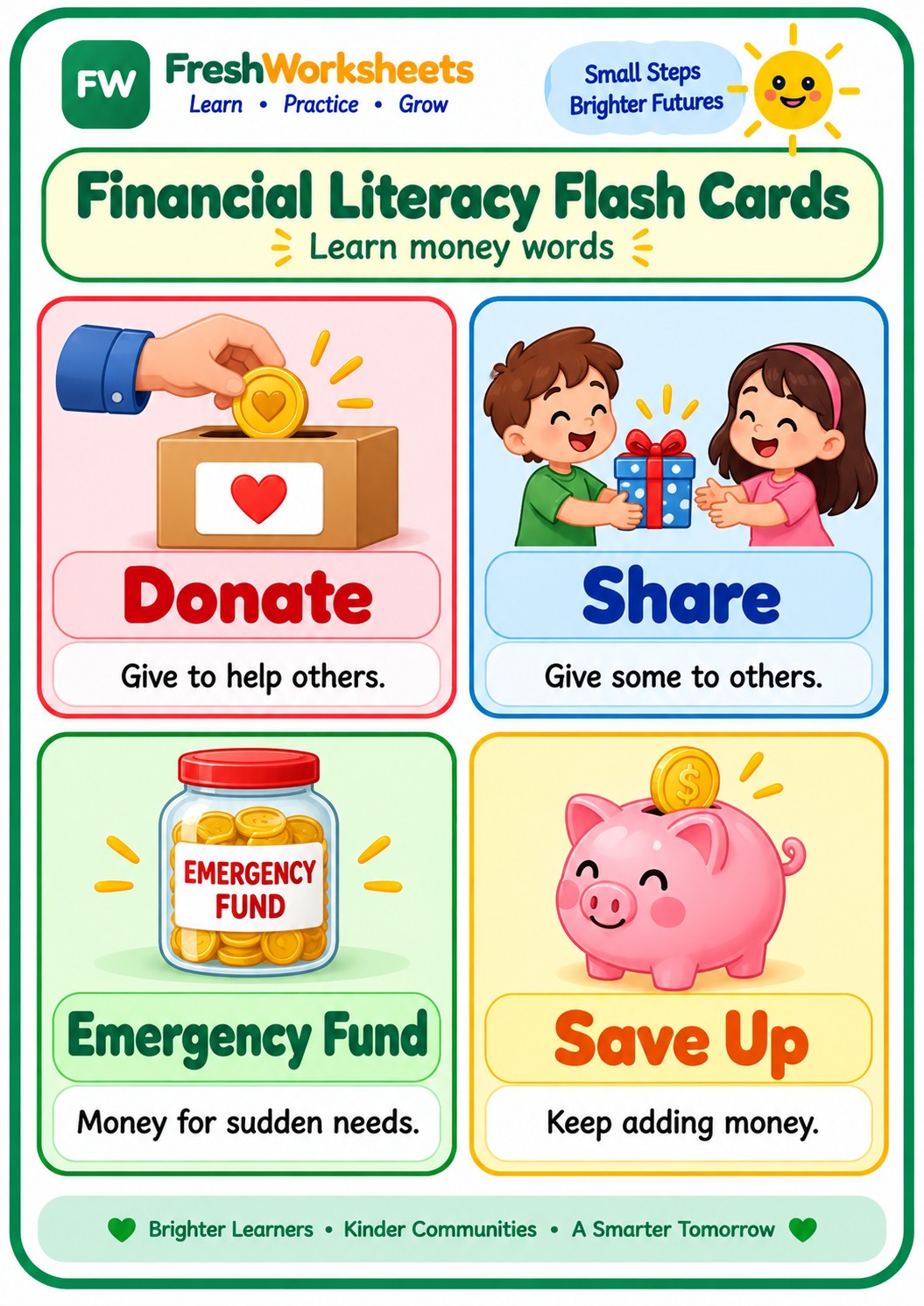 Free printable Giving & Saving Up worksheet PDF for kids
