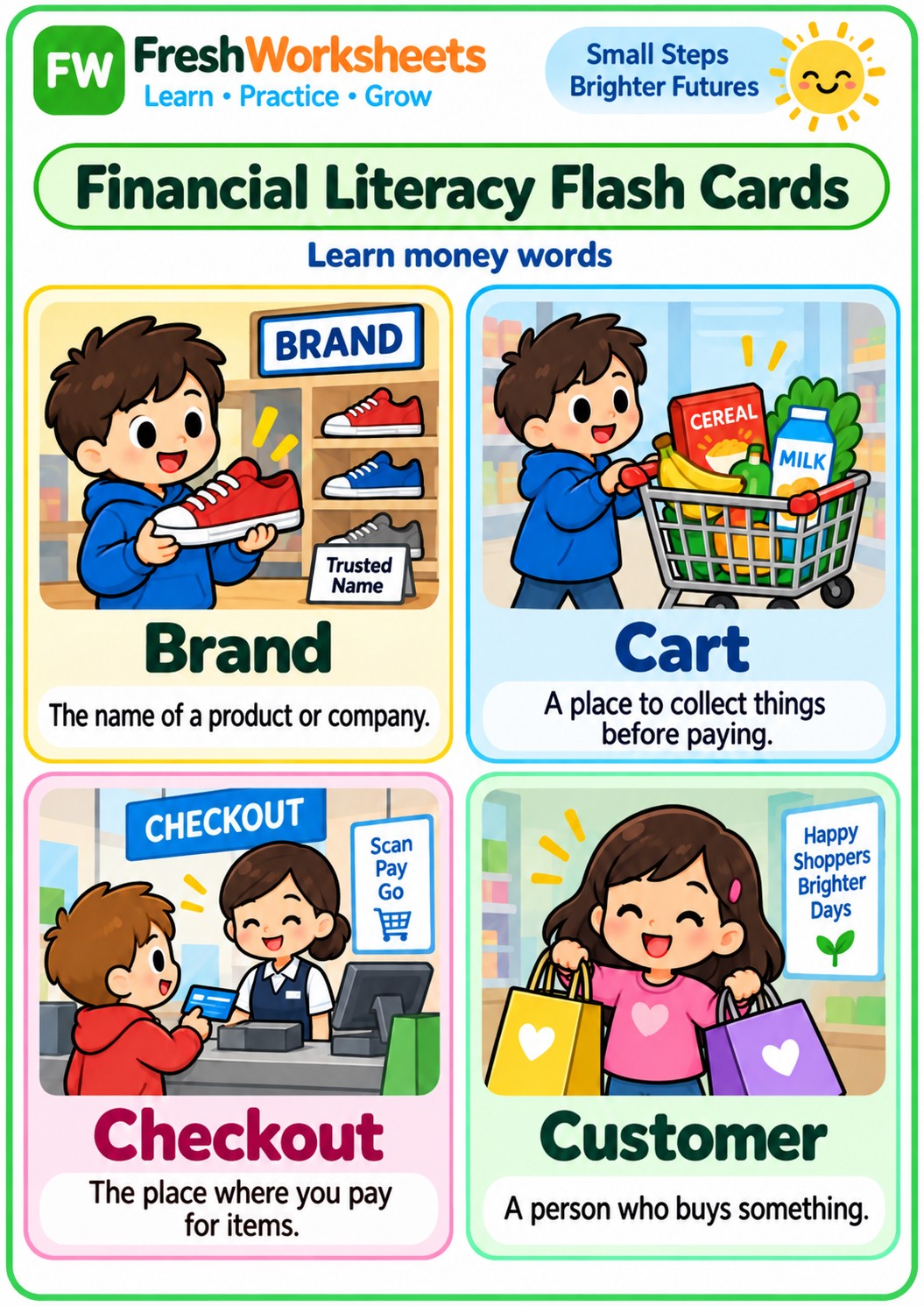 Free printable Shopping Words worksheet PDF for kids