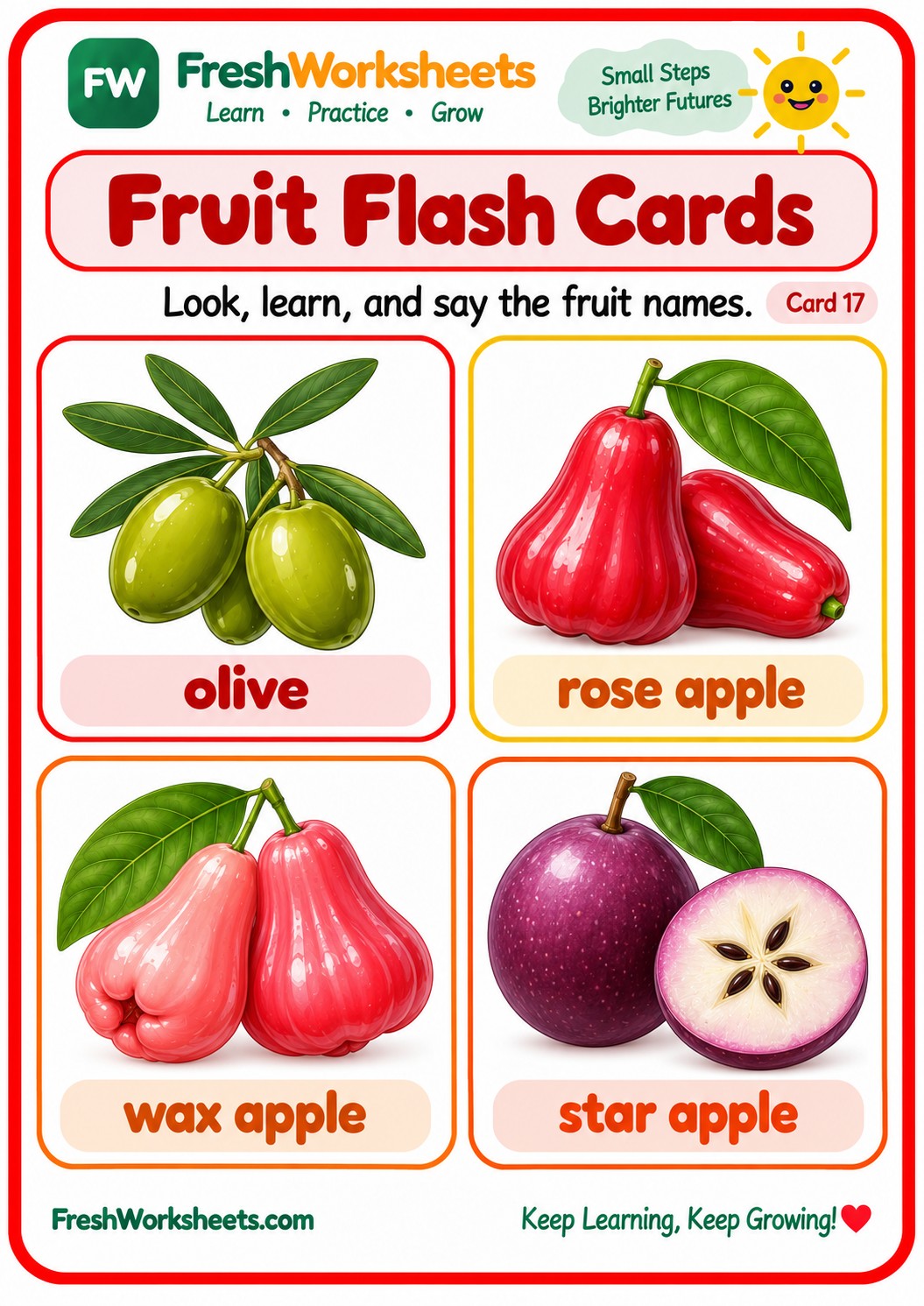 Free printable Fruit Flash Cards Set 11 worksheet PDF for kids