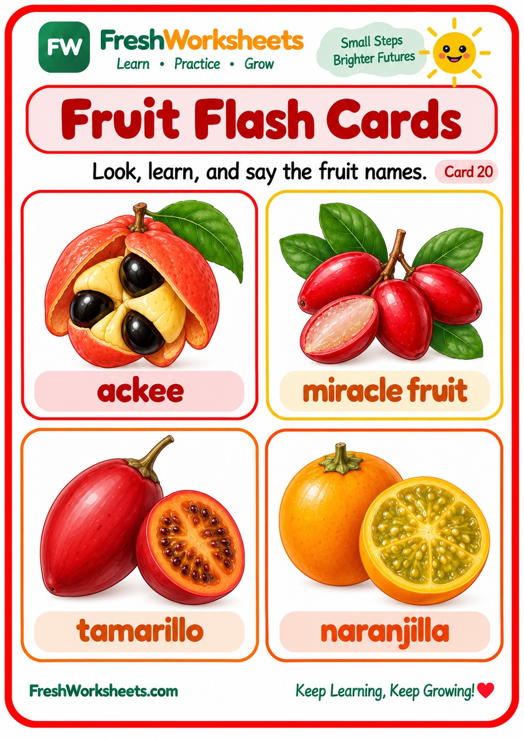 Free printable Fruit Flash Cards Set 13 worksheet PDF for kids