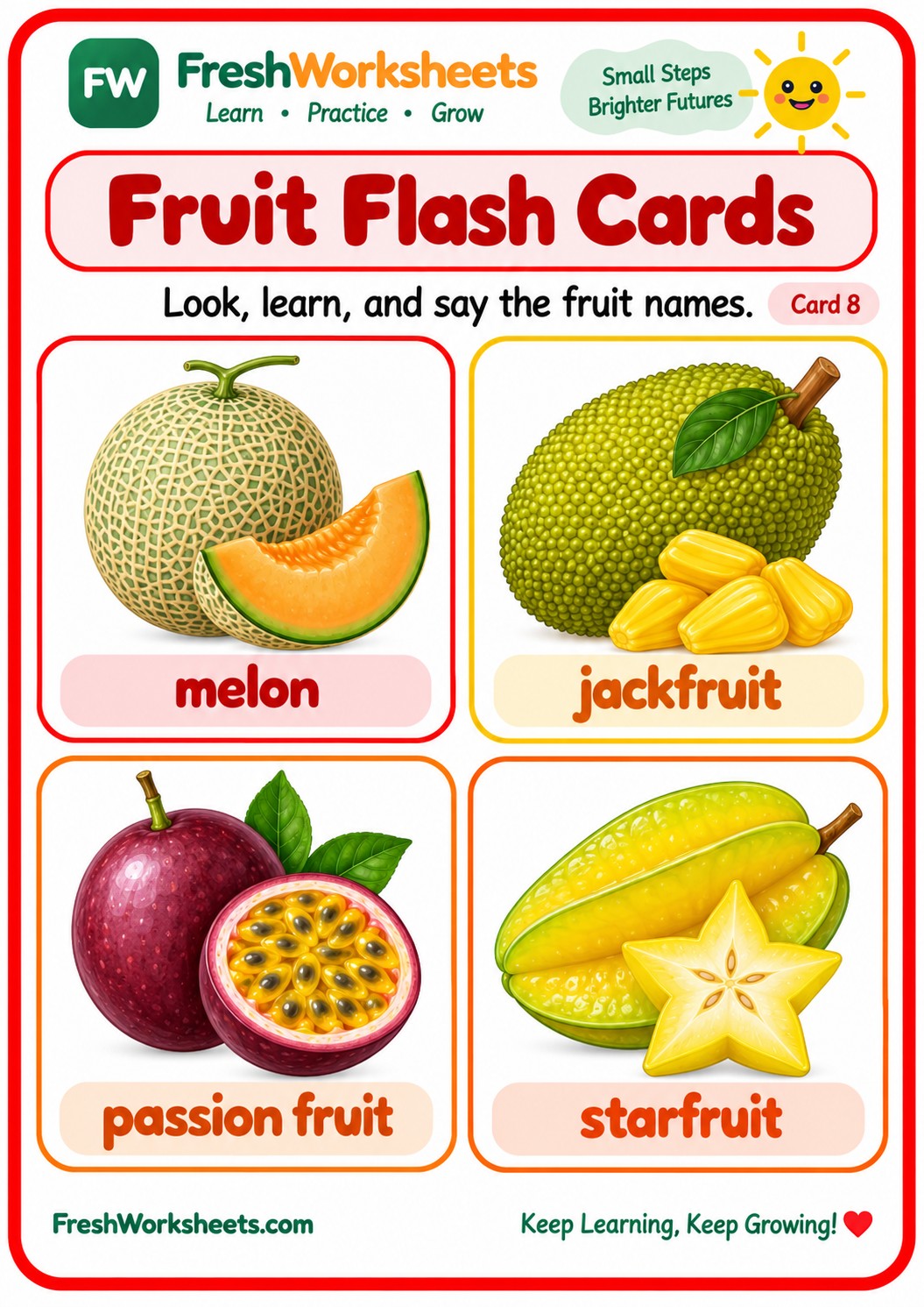 Free printable Fruit Flash Cards Set 17 worksheet PDF for kids