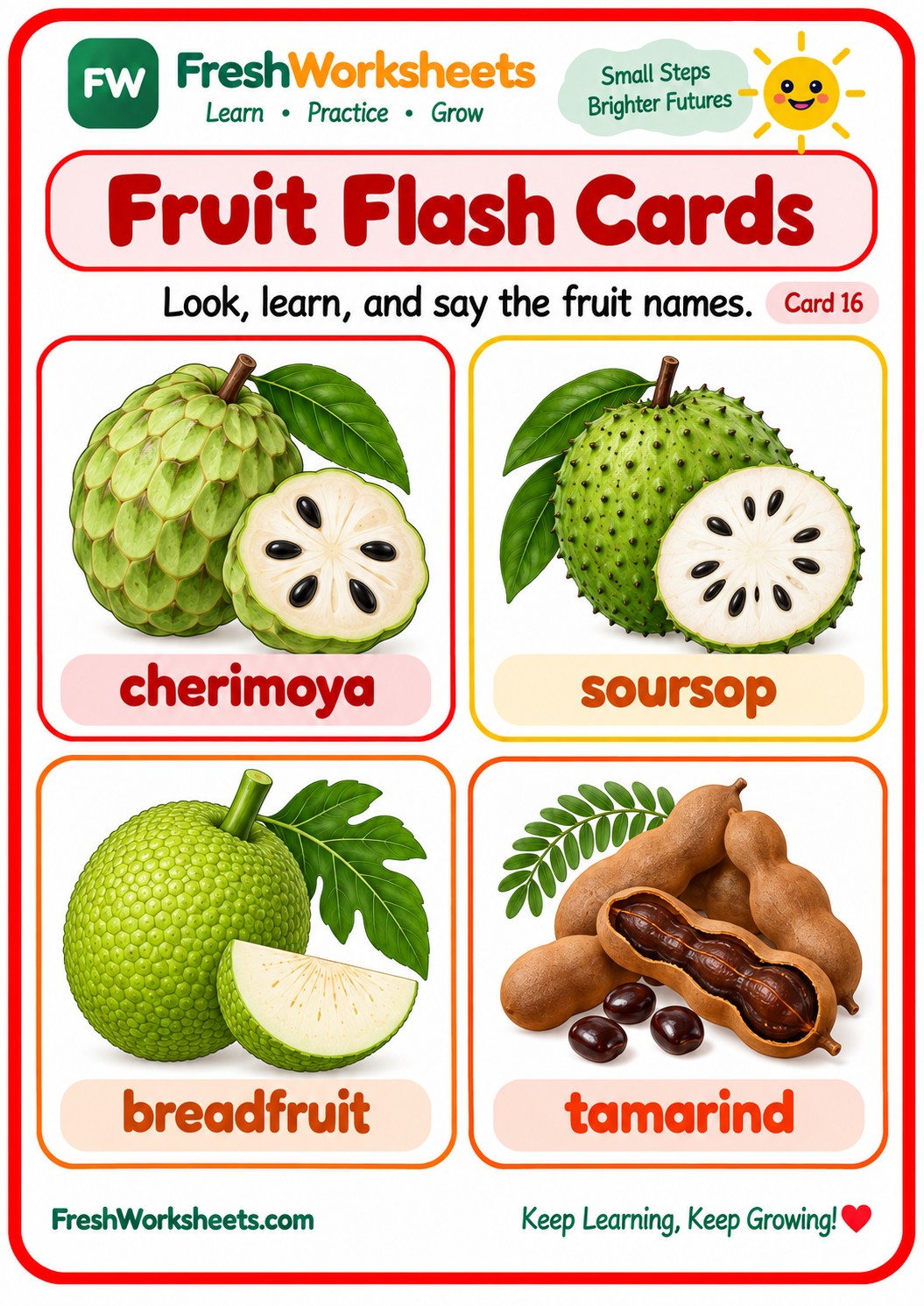 Free printable Fruit Flash Cards Set 7 worksheet PDF for kids