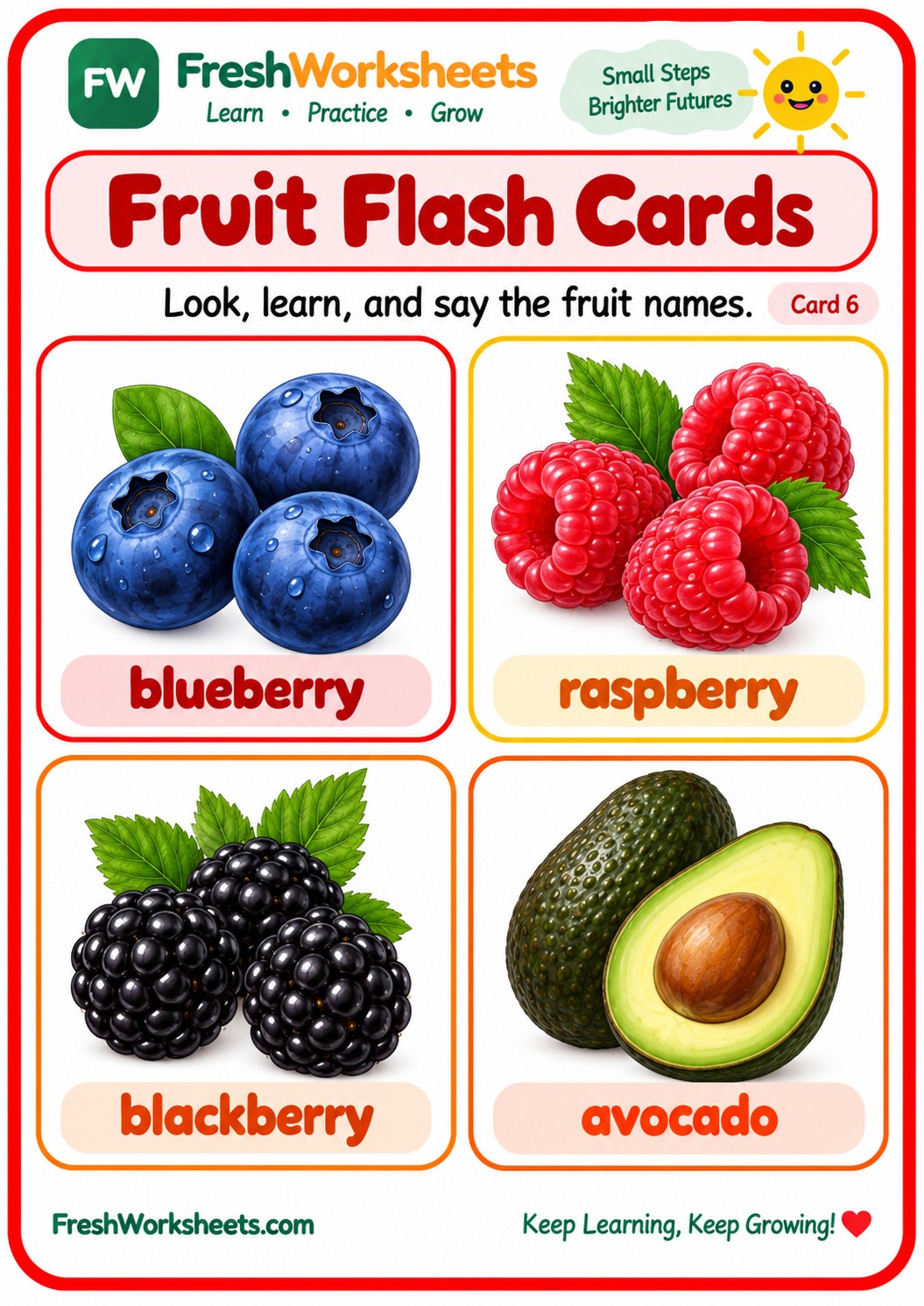 Free printable Fruit Flash Cards Set 9 worksheet PDF for kids