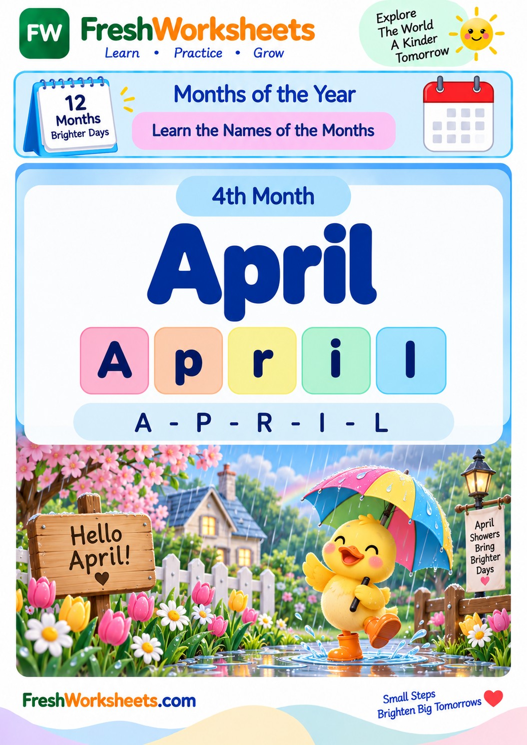 Free printable April worksheet PDF for kids
