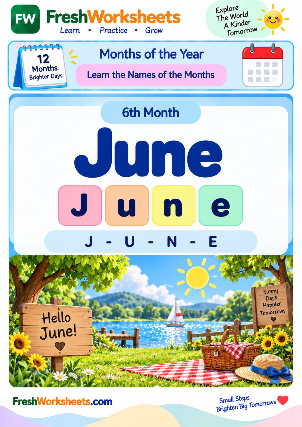 Free printable June worksheet PDF for kids