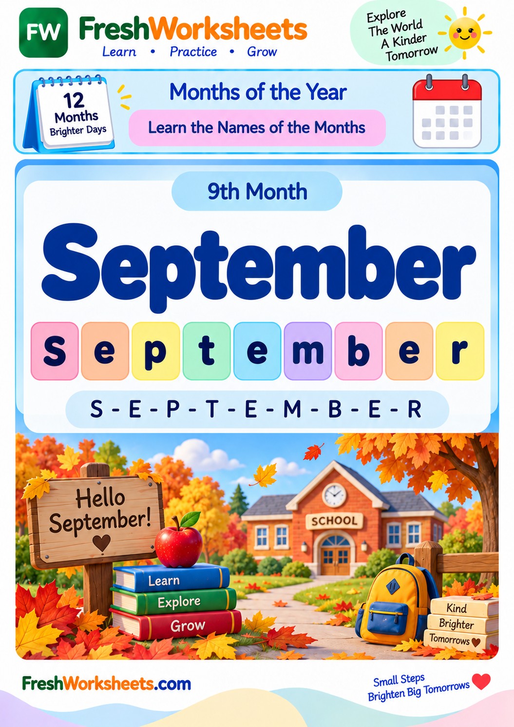 Free printable September worksheet PDF for kids