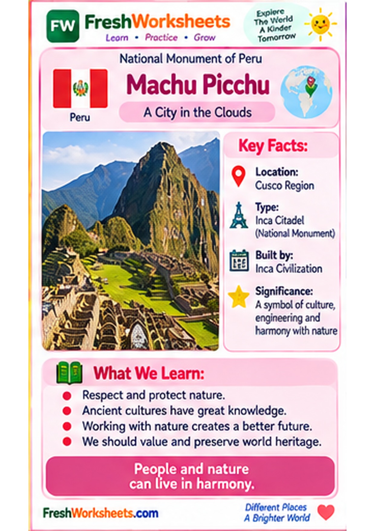 Machu Picchu worksheet