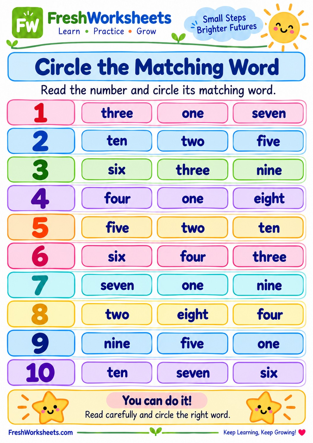 Free printable Circle the Matching Word worksheet PDF for kids