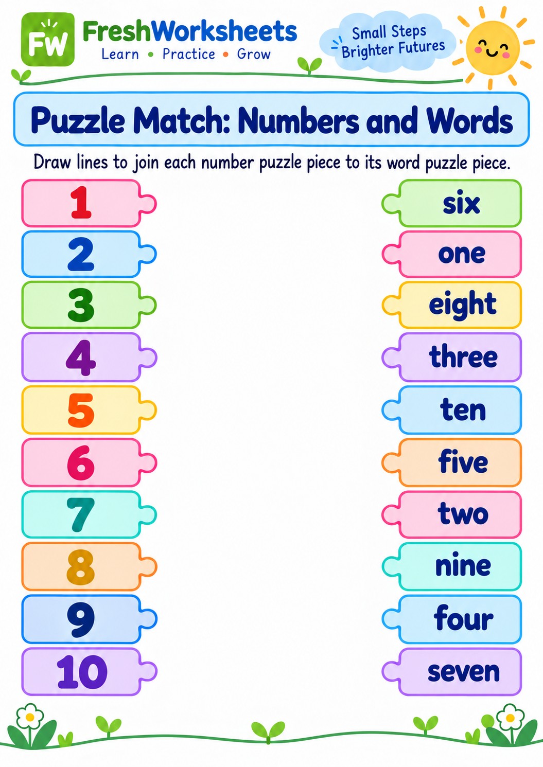 Free printable Puzzle Match: Numbers and Words worksheet PDF for kids