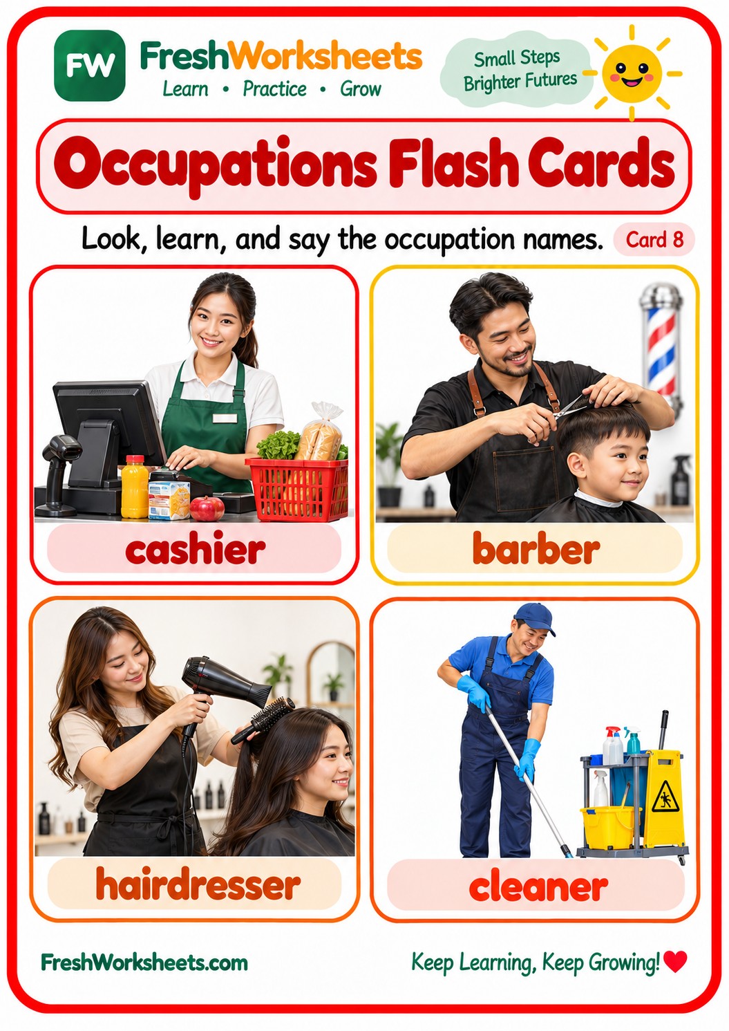 Free printable Occupations Flash Cards Set 2 worksheet PDF for kids