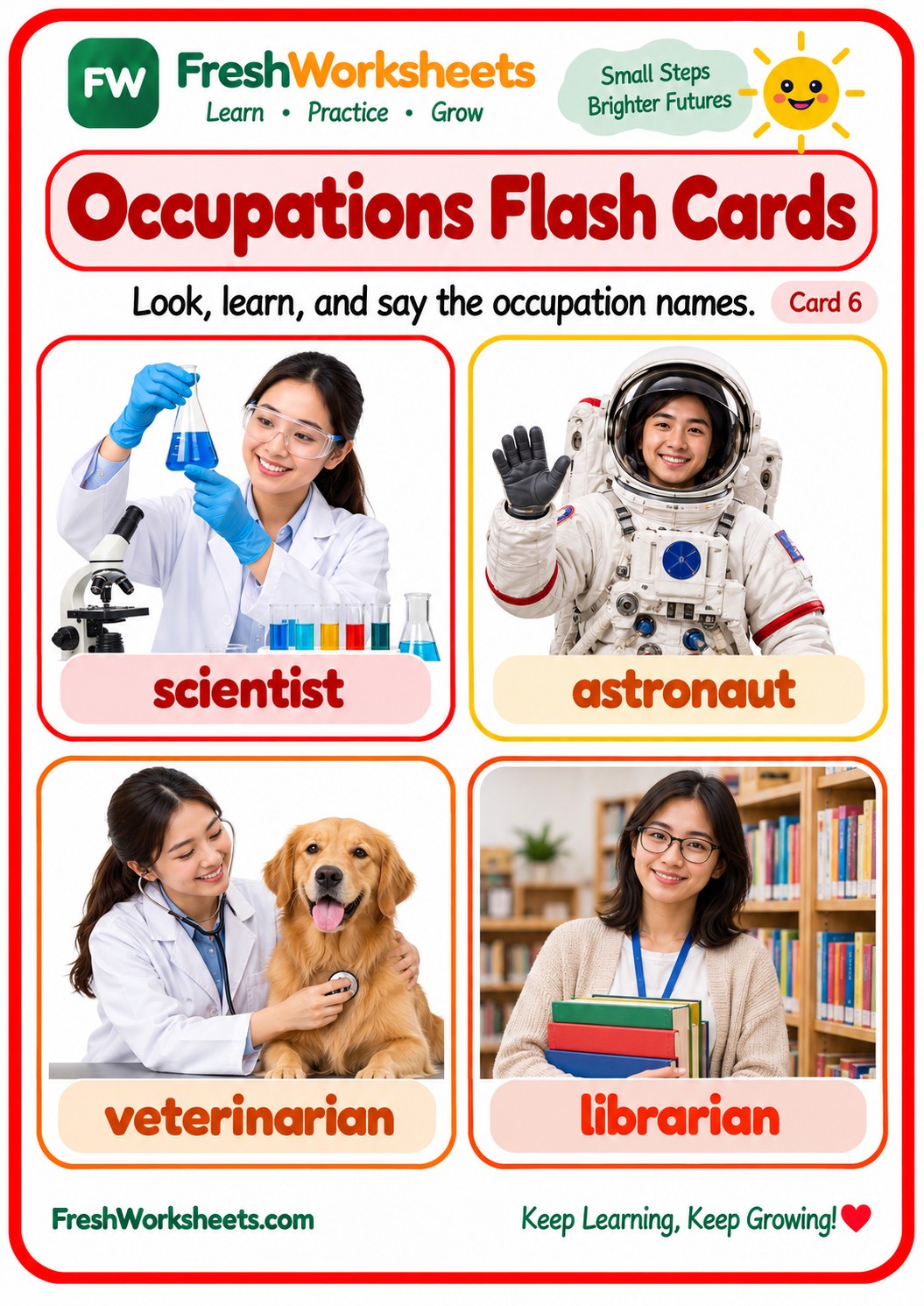 Free printable Occupations Flash Cards Set 8 worksheet PDF for kids