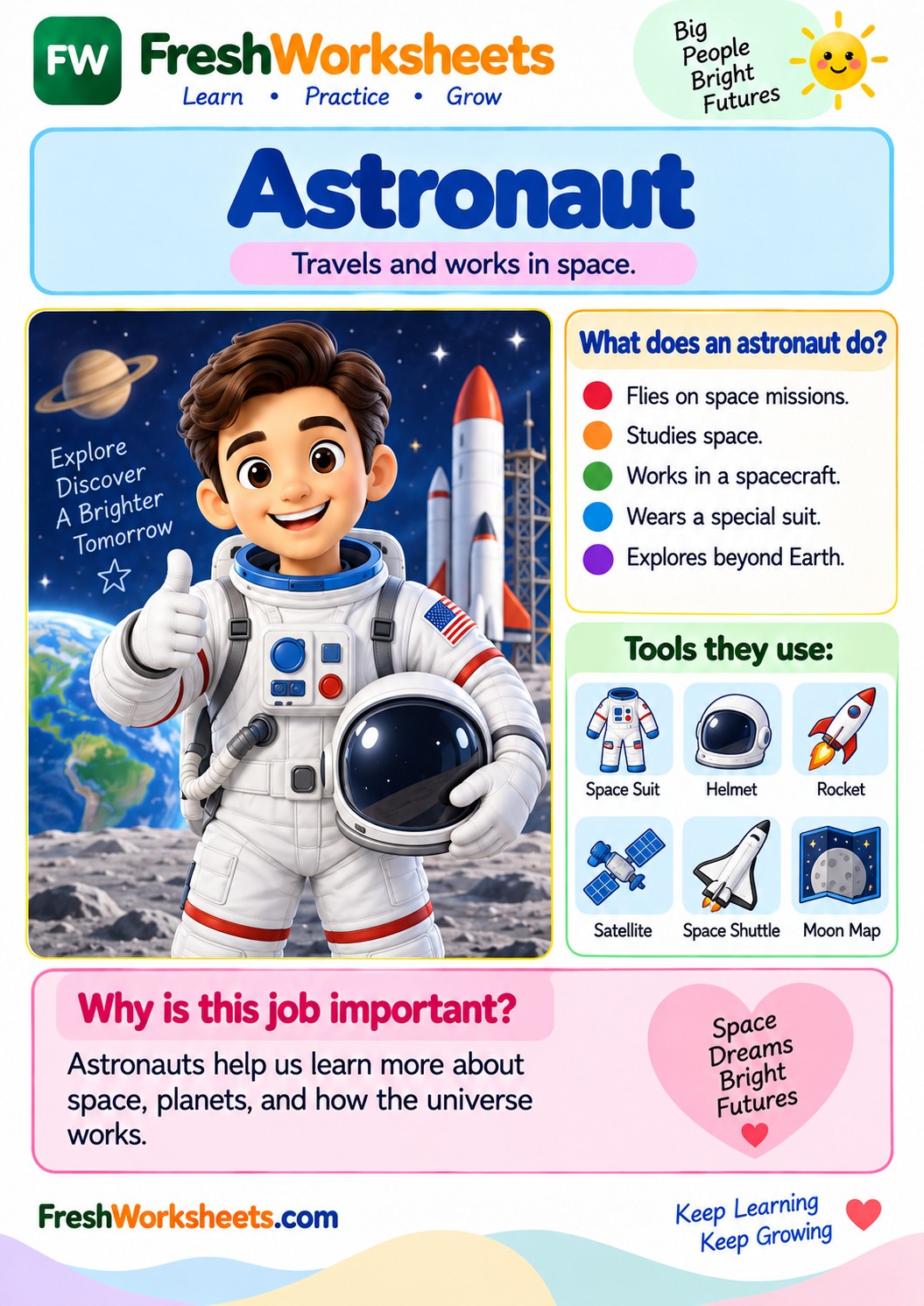 Free printable Astronaut worksheet PDF for kids