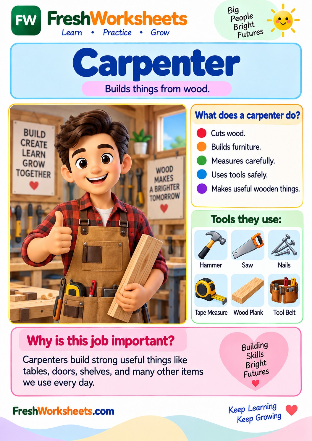 Free printable Carpenter worksheet PDF for kids