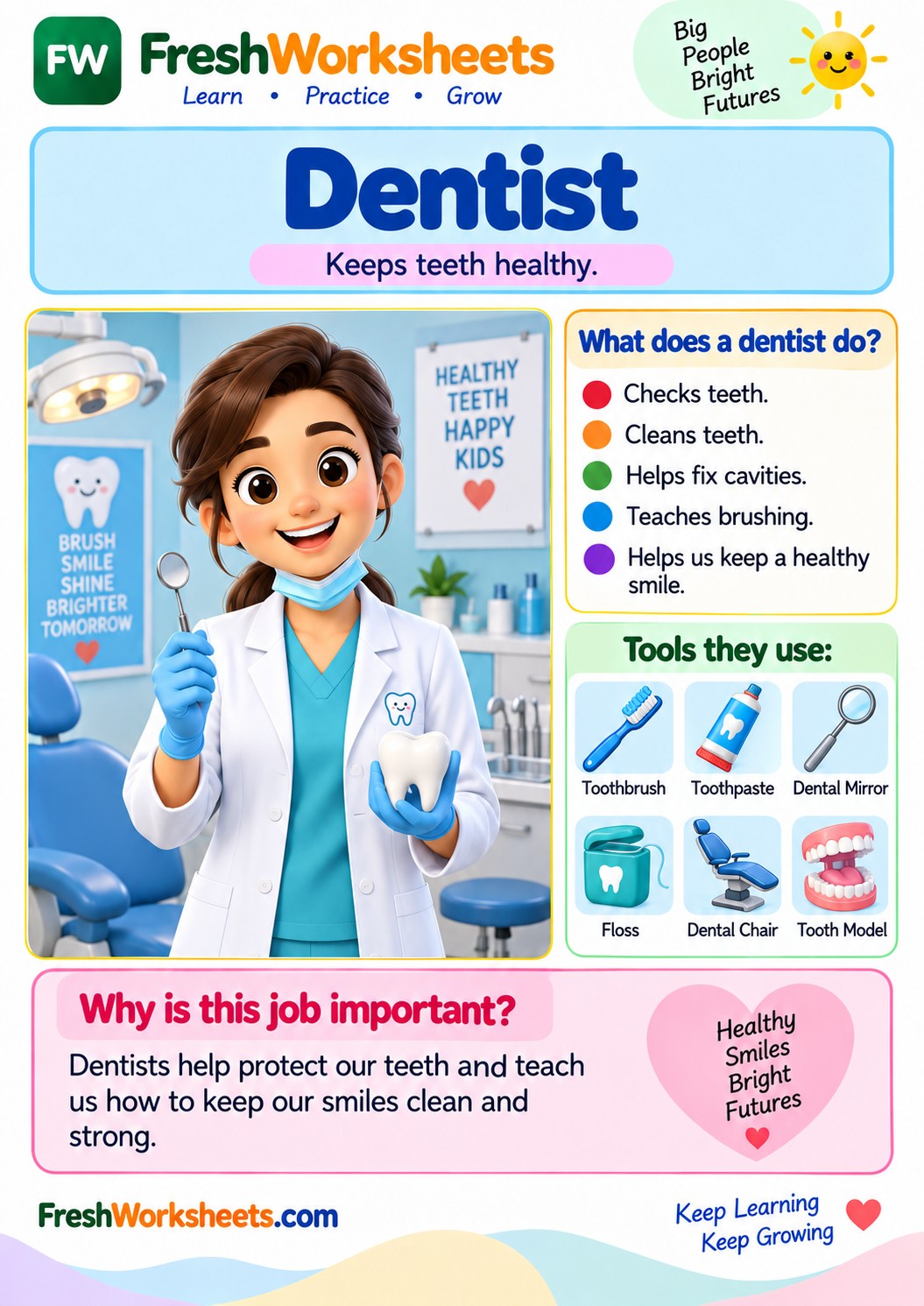 Free printable Dentist worksheet PDF for kids