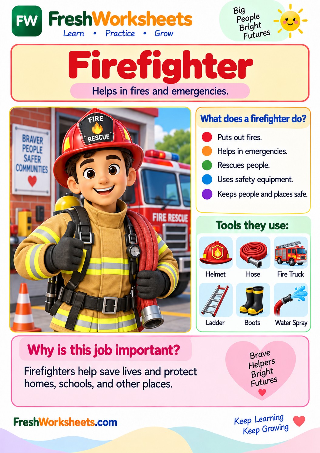 Free printable Firefighter worksheet PDF for kids