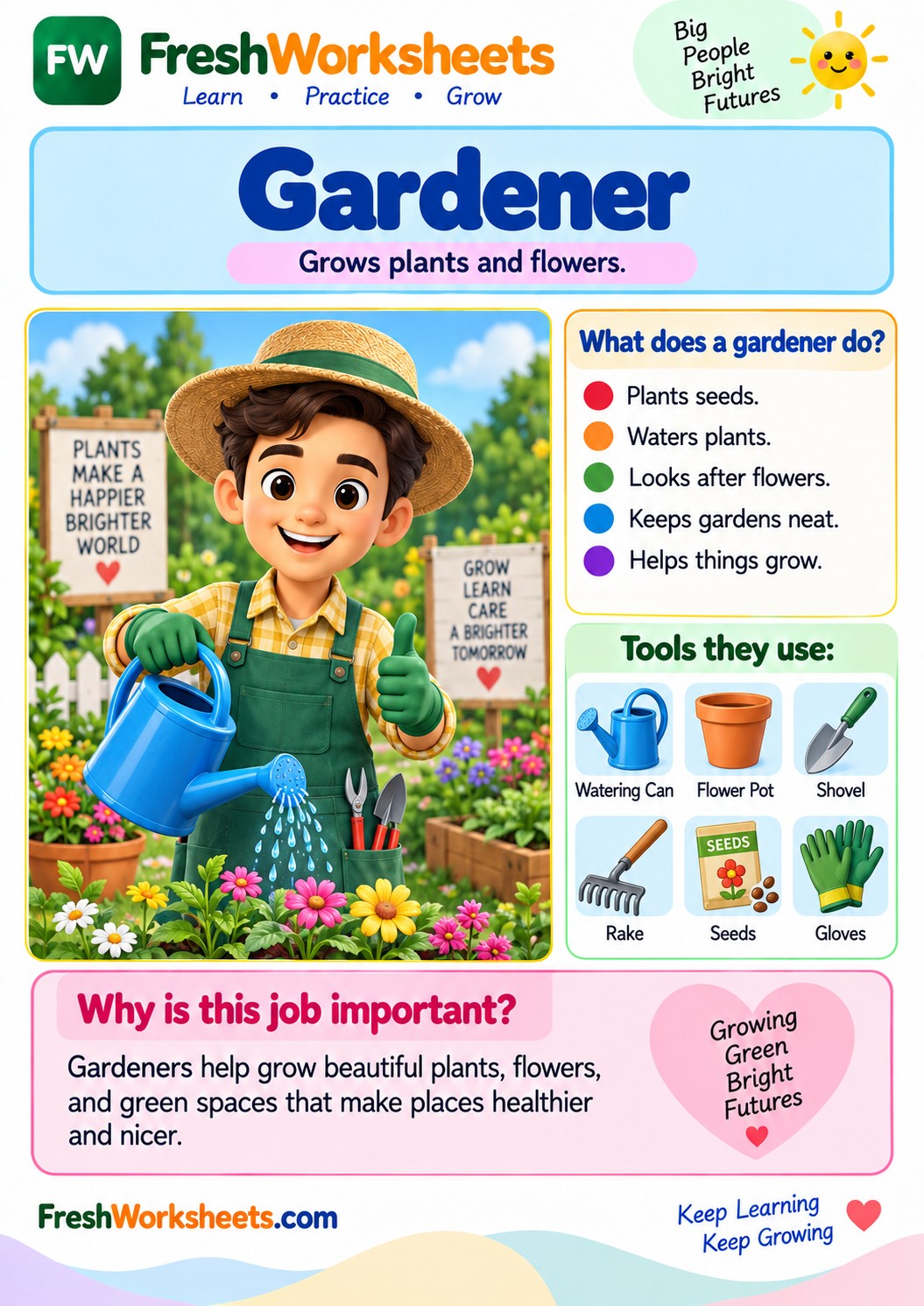 Free printable Gardener worksheet PDF for kids