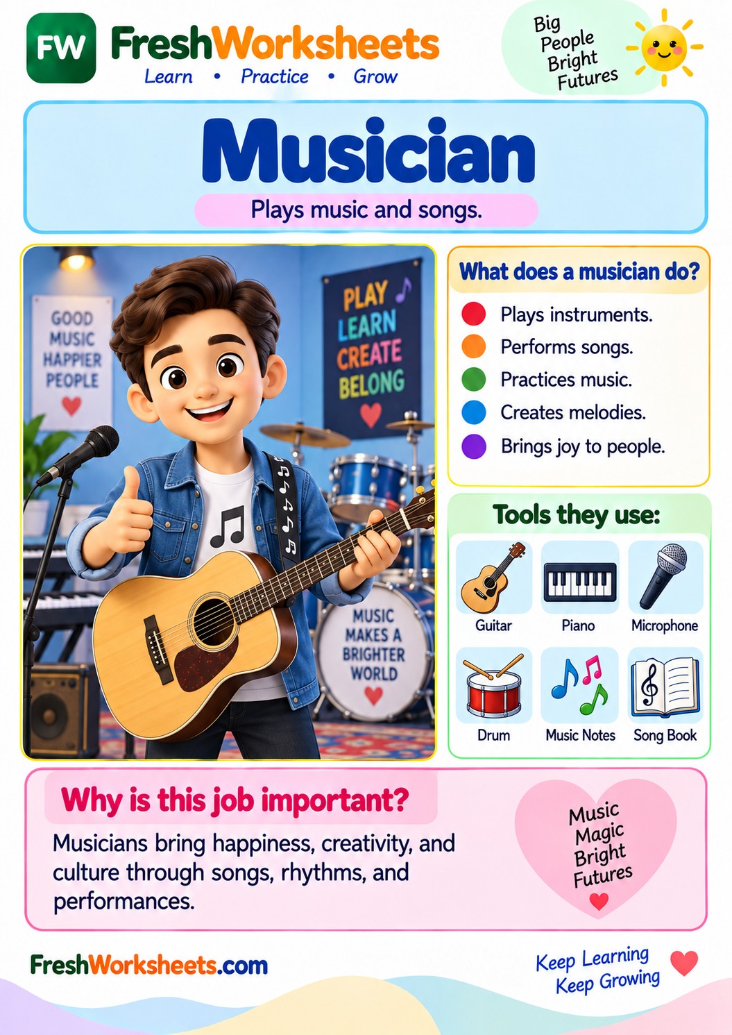 Free printable Musician worksheet PDF for kids